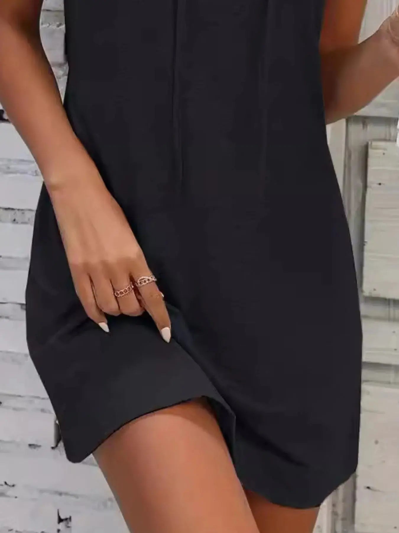 Full Size Drawstring Casual Sleeveless Hooded Mini Dress - Be Bliss Boutique