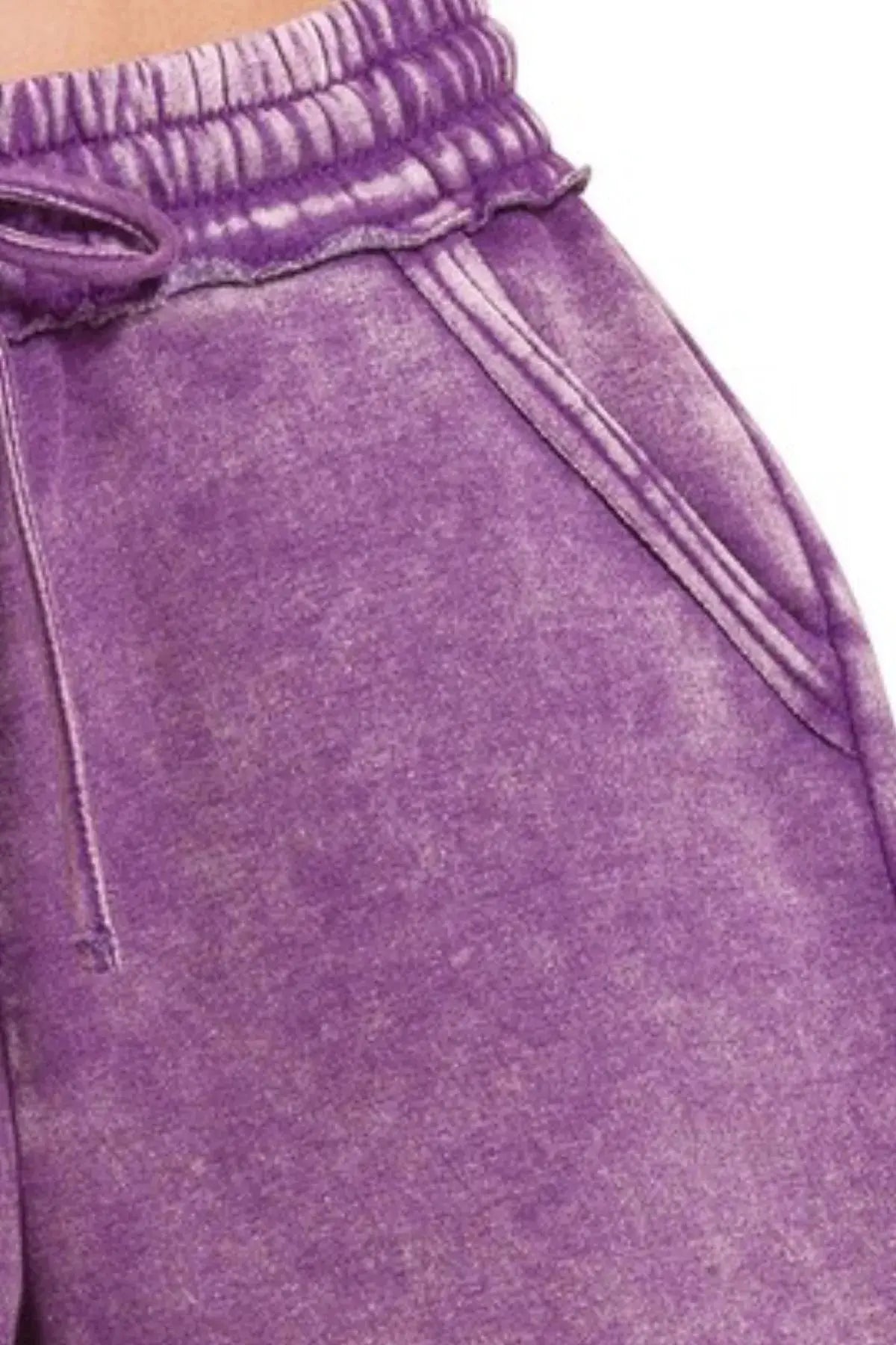 Zenana Purple Acid Wash Fleece Drawstring Shorts with Pockets - Be Bliss Boutique
