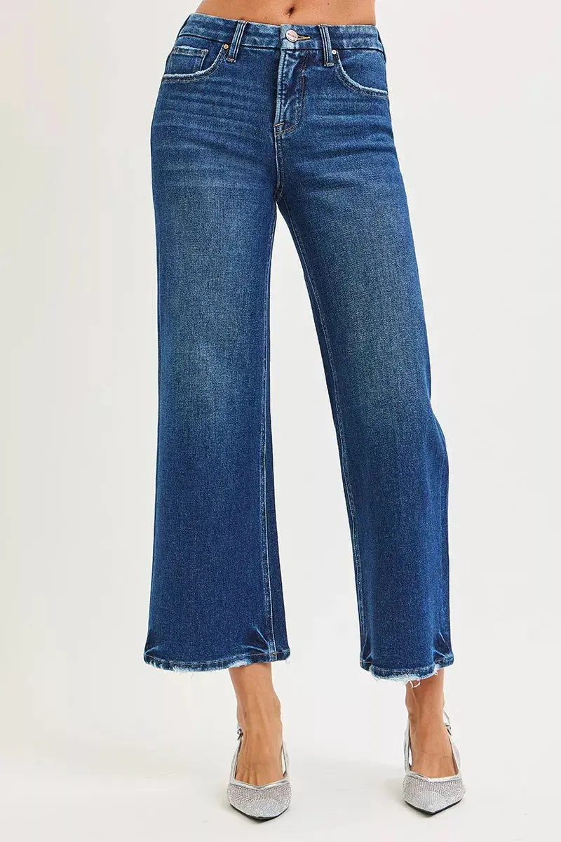 RISEN Jeans - High Rise Crop Wide Leg Jeans with Tummy Control 4 Way Stretch - Be Bliss Boutique