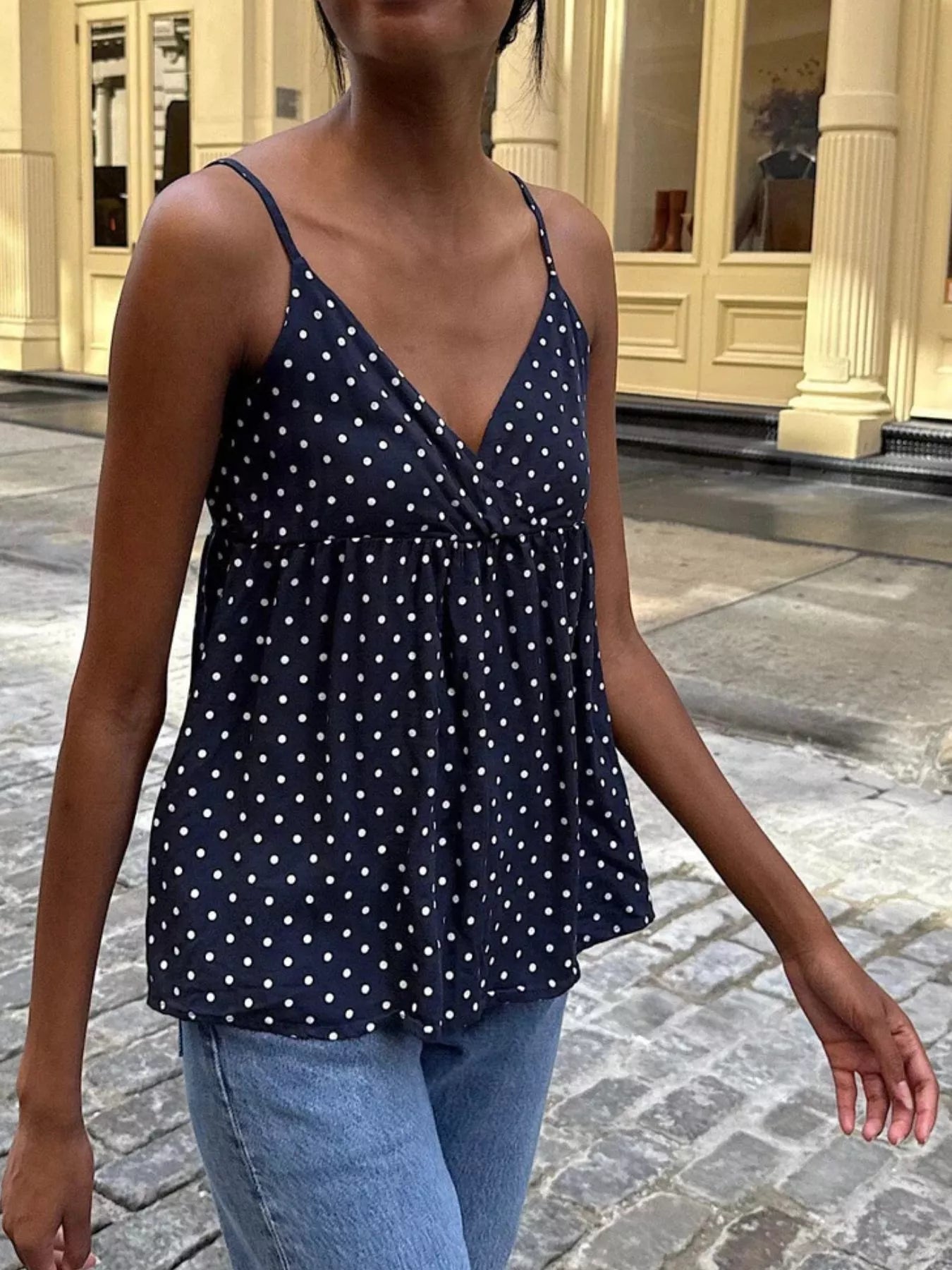 Polka Dot Flowy V Neck Cami Top - Be Bliss Boutique