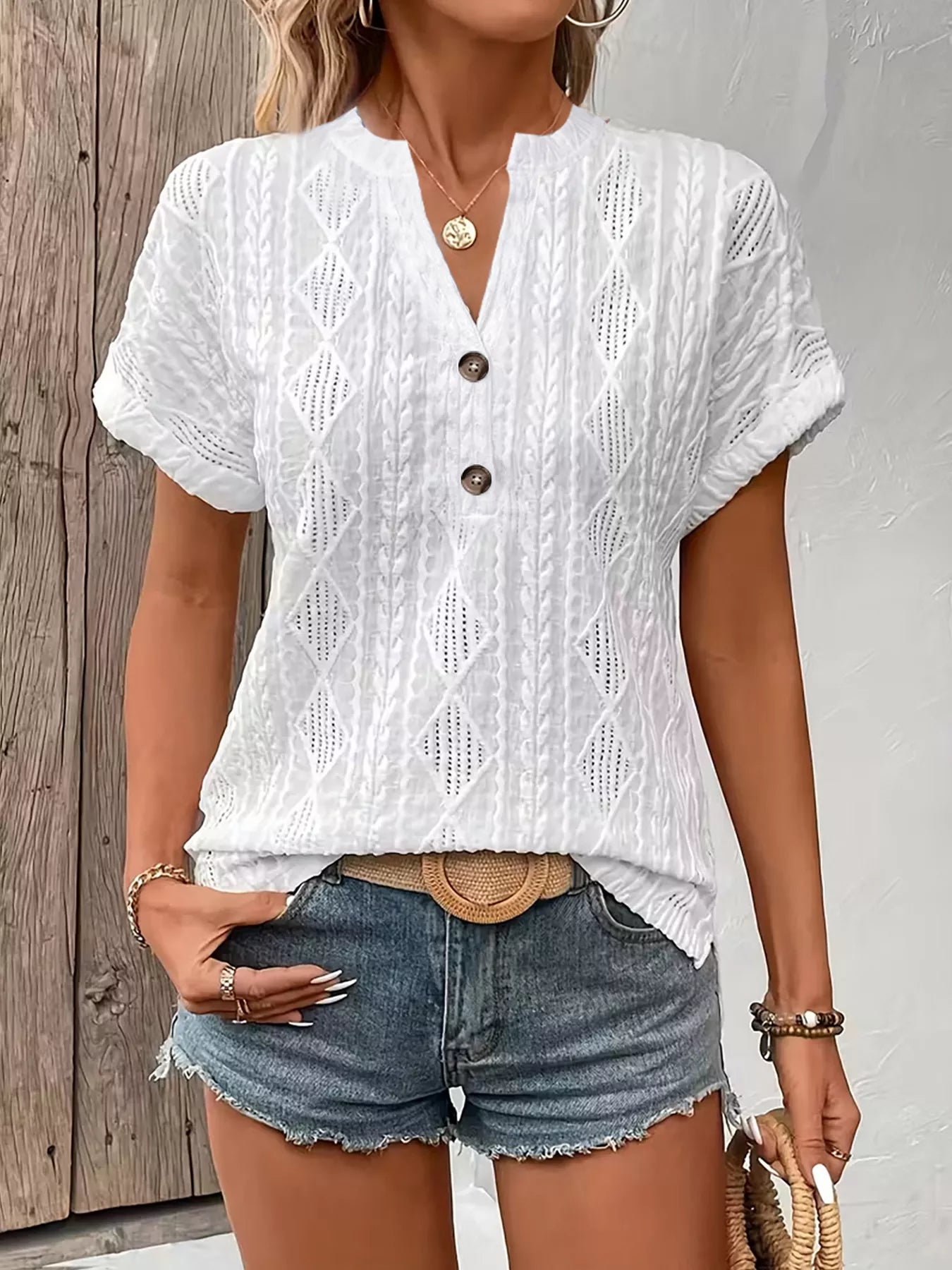 Diamond Pattern Short Sleeve Top - Be Bliss Boutique