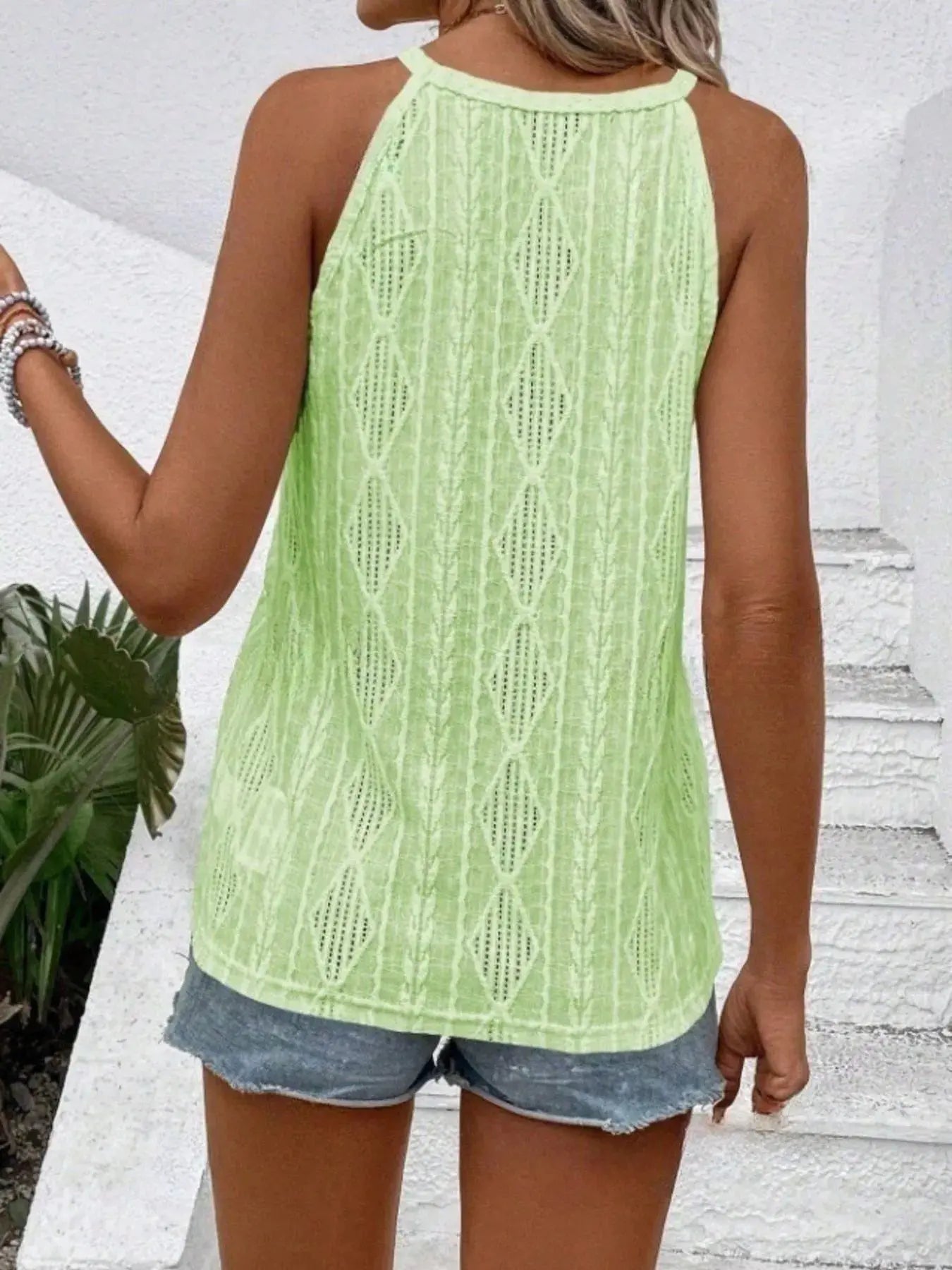 Round Neck Eyelet Textured Tank Top - Be Bliss Boutique
