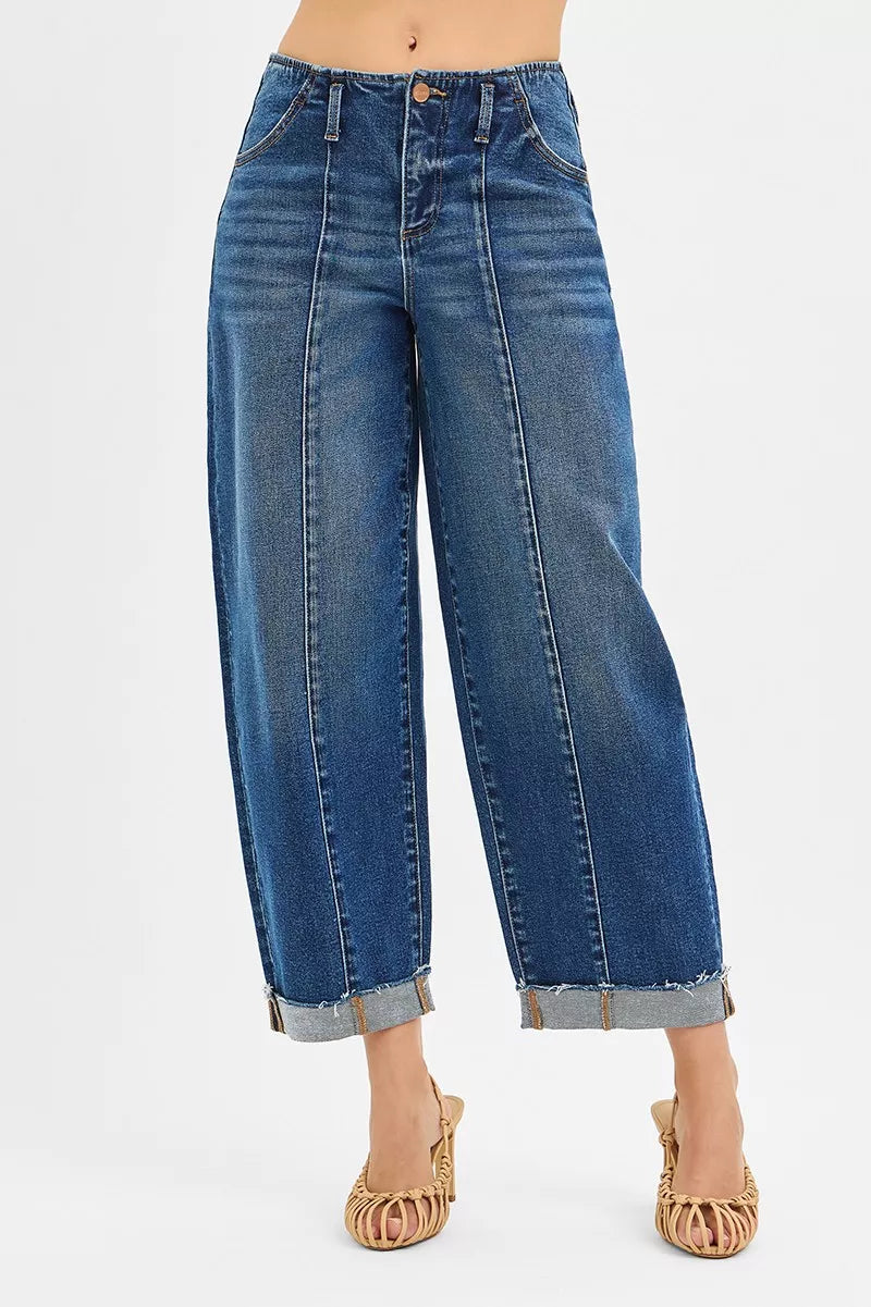 RISEN High Rise Fit Barrel Cuffed Jeans - Be Bliss Boutique