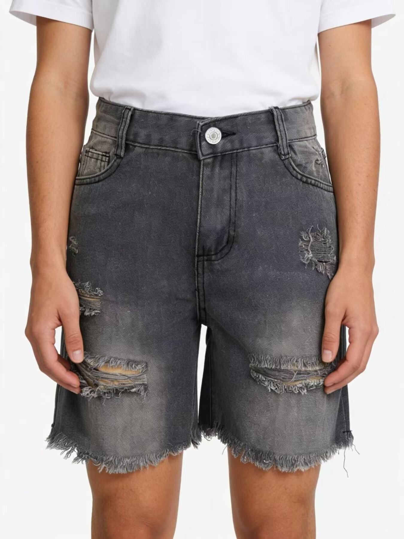 Plus Size Ripped Frayed Hem Denim Shorts - Be Bliss Boutique
