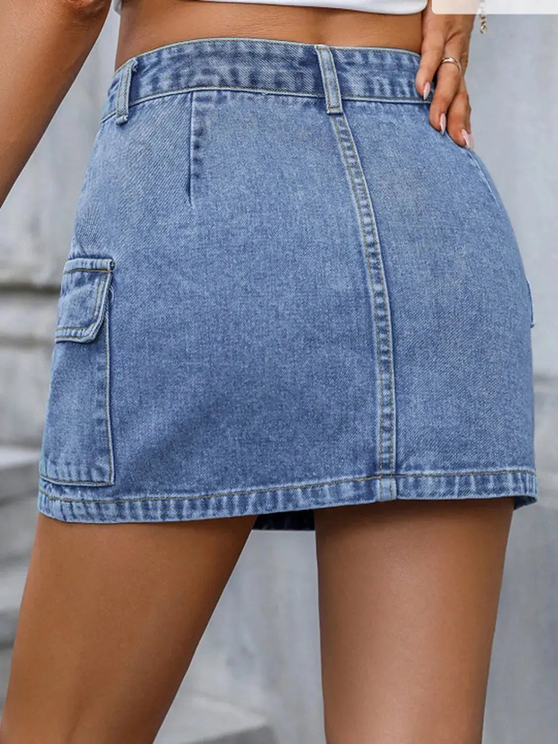 Pocketed Washed Utility Denim Mini Skirt - Be Bliss Boutique