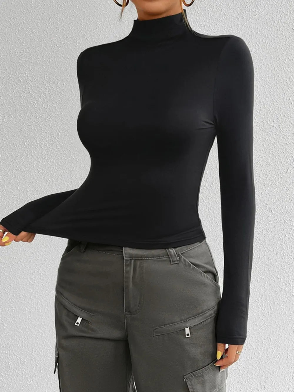 Devine Mock Neck Long Sleeve T-Shirt - Be Bliss Boutique