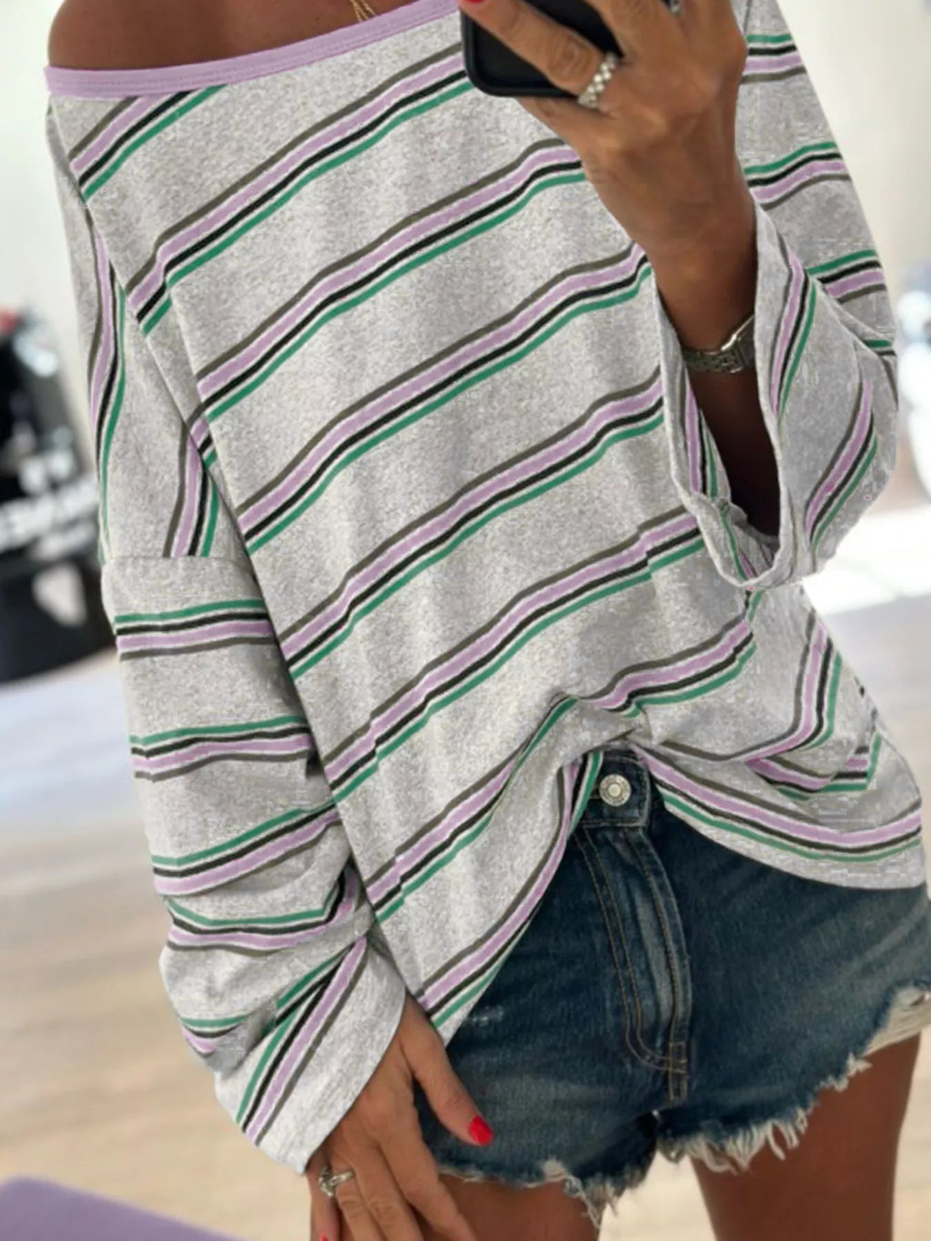 Stripe Oversize Drop Shoulder Long Sleeve Casual Top - Be Bliss Boutique