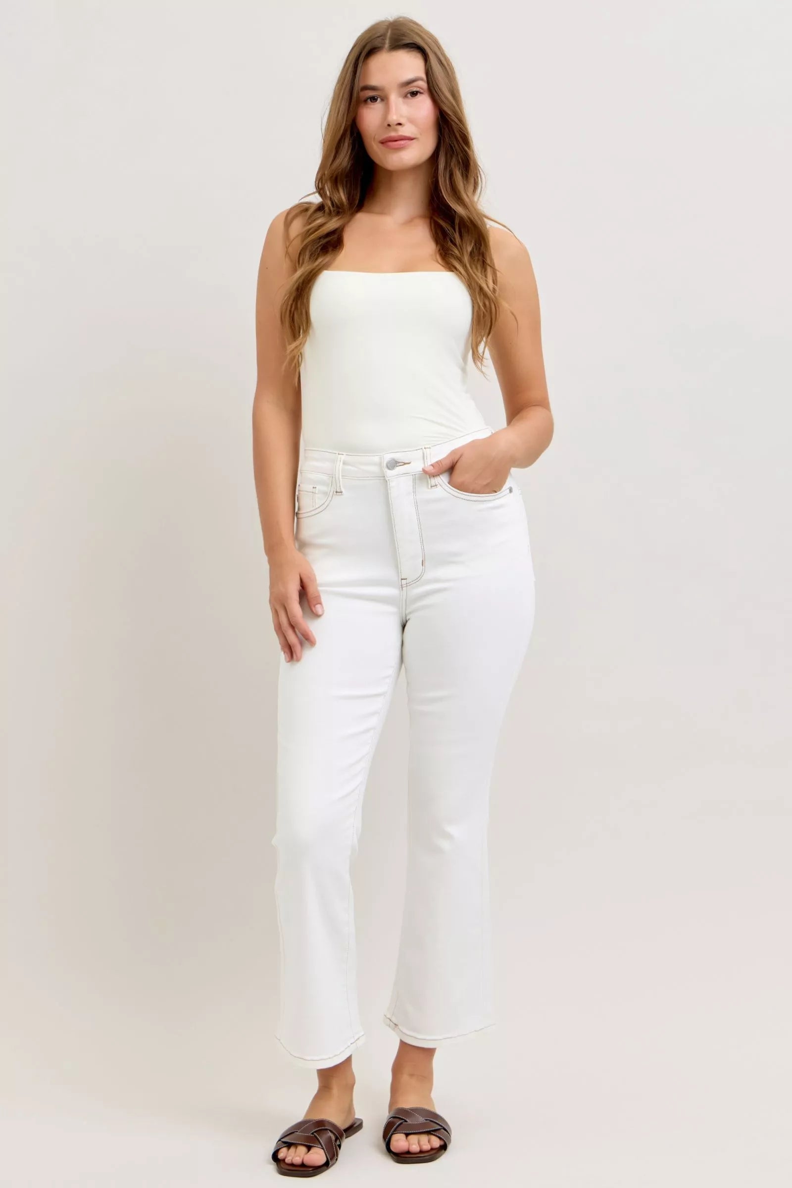 Judy Blue Jeans - Contrast Stitching Cropped Flare Jeans - Be Bliss Boutique