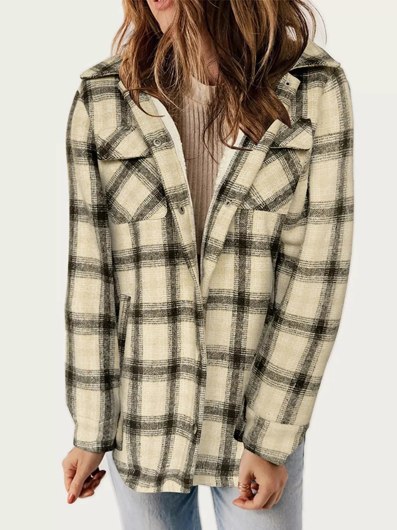 Oversized Plaid Long Sleeve Fleece Jacket - Be Bliss Boutique