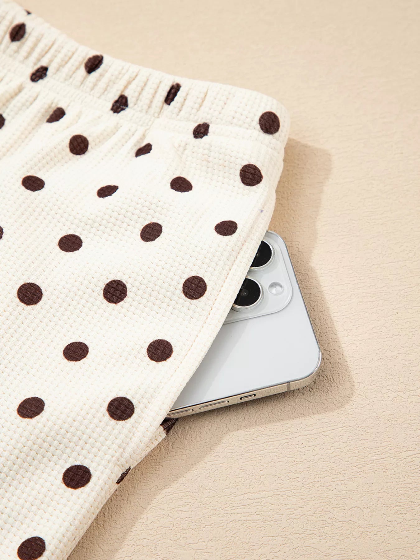 Polka Dot Notched Long Sleeve Top and Drawstring Joggers Lounge Set - Be Bliss Boutique