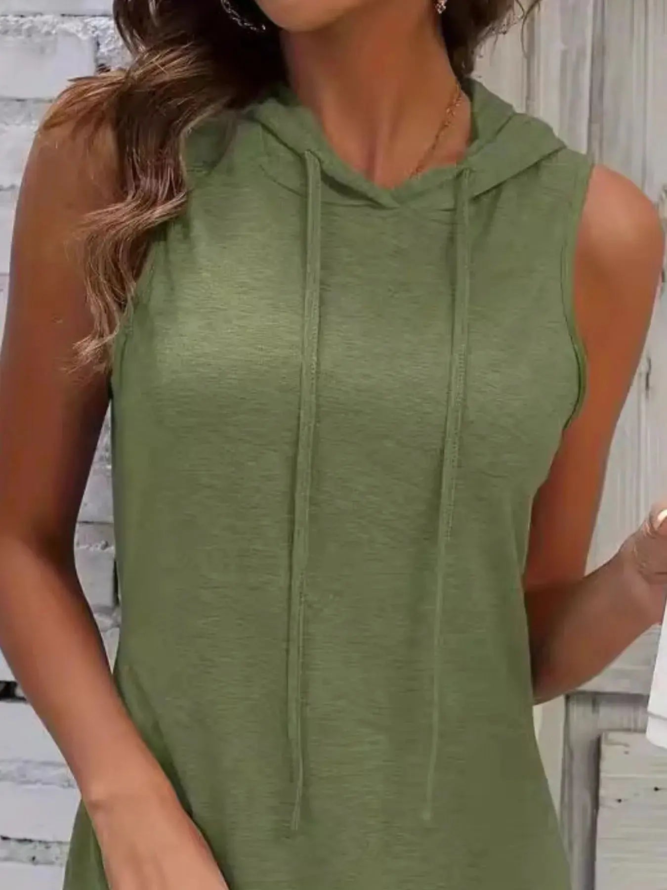 Full Size Drawstring Casual Sleeveless Hooded Mini Dress - Be Bliss Boutique