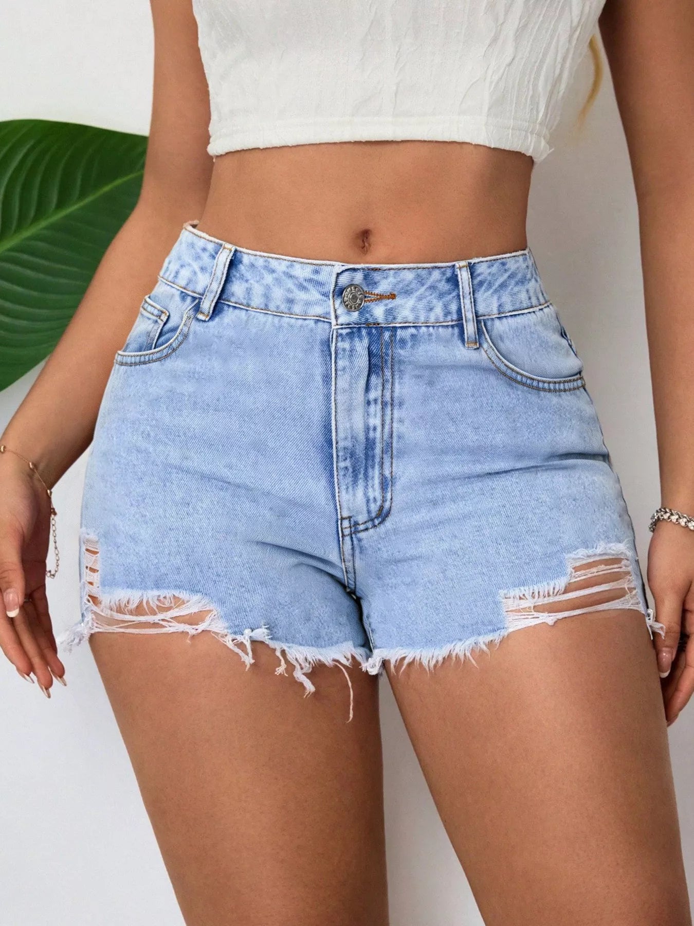 Distressed Raw Hem Denim Shorts - Be Bliss Boutique