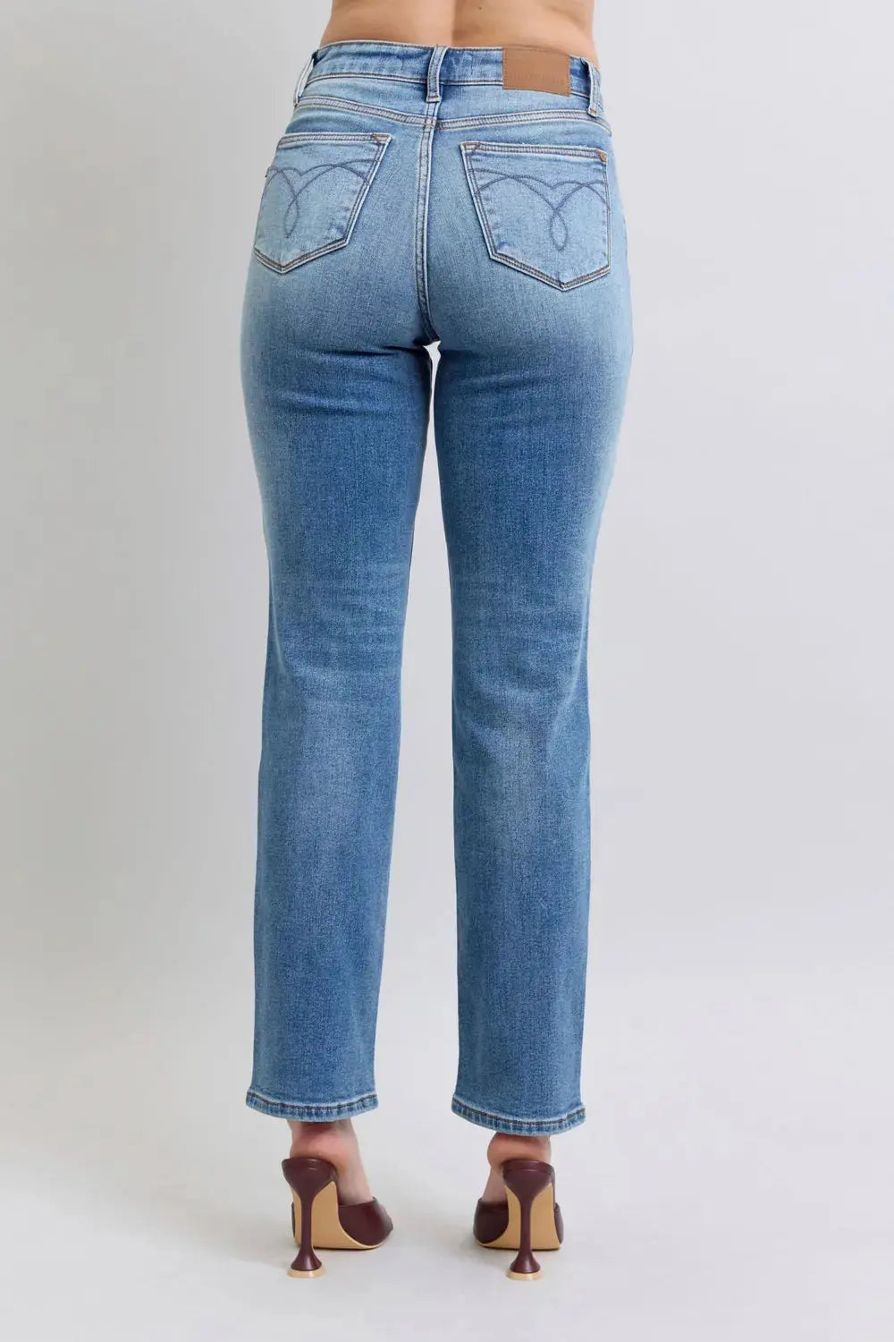 Full/Plus Size Run Vintage Wash Thermal Straight Judy Blue Jeans - Be Bliss Boutique