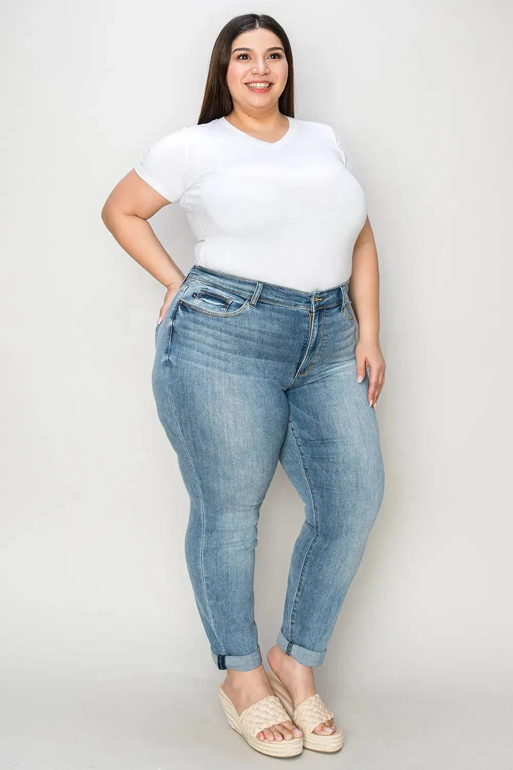 Full Size/Plus Size Cuffed Hem Slim Judy Blue Jeans - Be Bliss Boutique