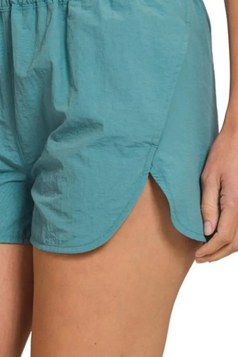 Zenana Teal Windbreaker Smocked Waistband Running Shorts for Women - Be Bliss Boutique