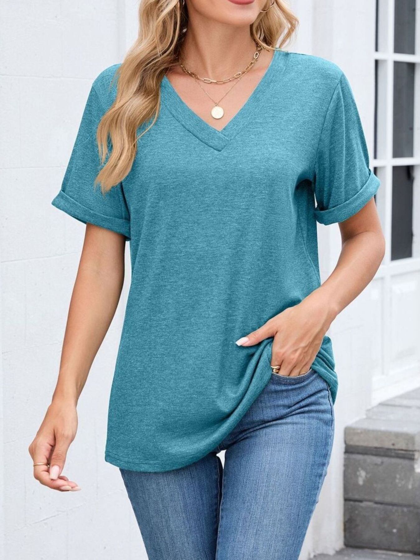 Casual V Neck Short Sleeve T Shirt - Be Bliss Boutique