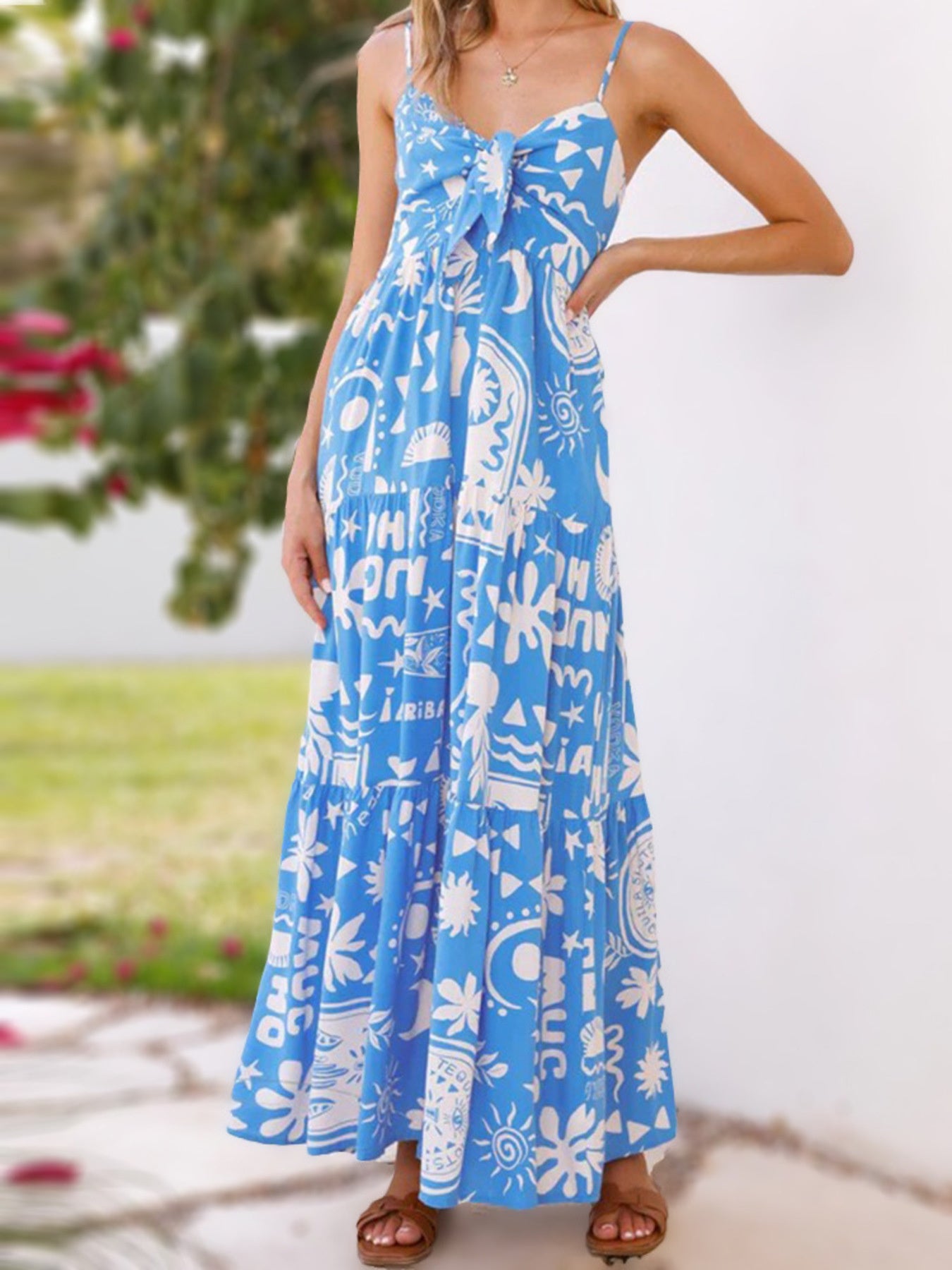 Printed Tie Front Maxi Dress - Be Bliss Boutique