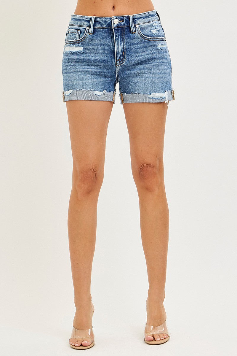 RISEN Cuffed Mid Rise Denim Shorts - Be Bliss Boutique