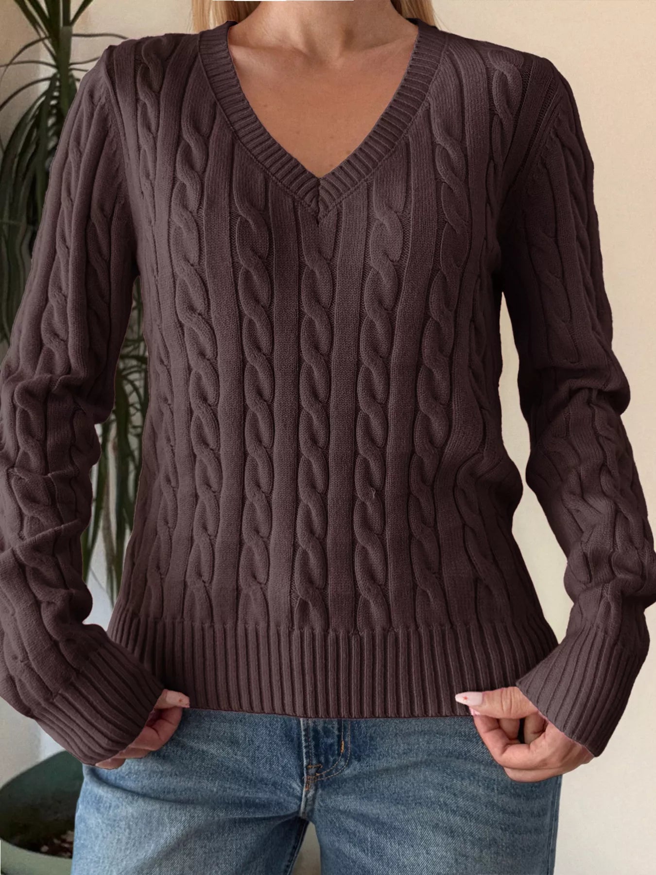 Cable Knit V Neck Sweater - Be Bliss Boutique
