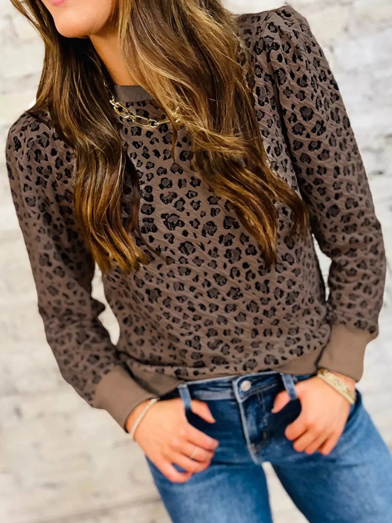 Ribbed Trim Leopard Print Long Sleeve Top - Be Bliss Boutique