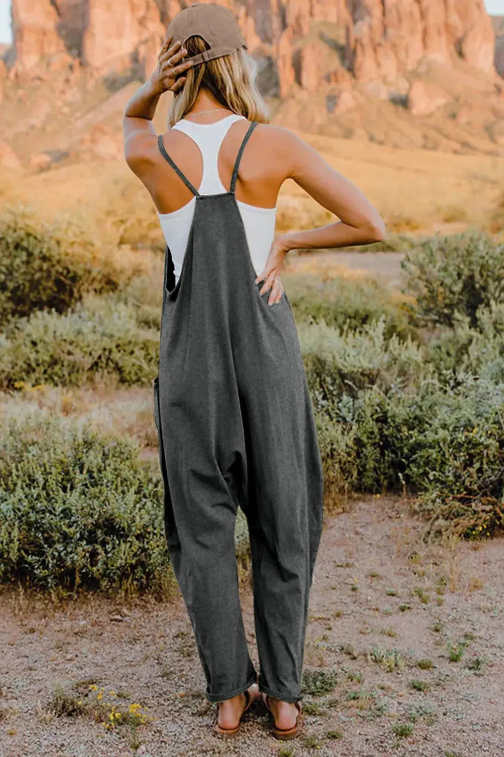Double Take Full Size V-Neck Sleeveless Jumpsuit with Pockets - Be Bliss Boutique