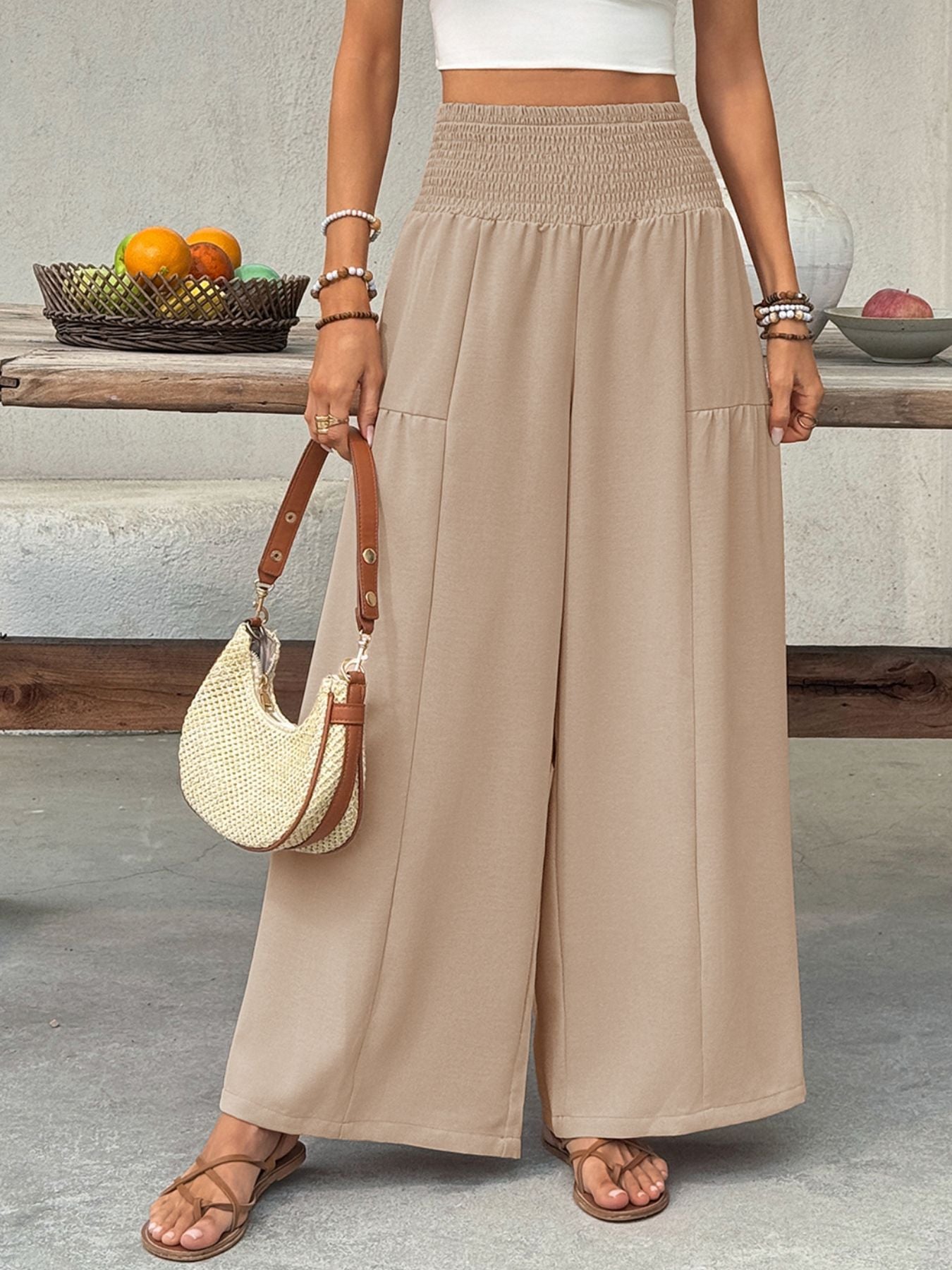 Smocked Waist Wide Leg Pants - Be Bliss Boutique