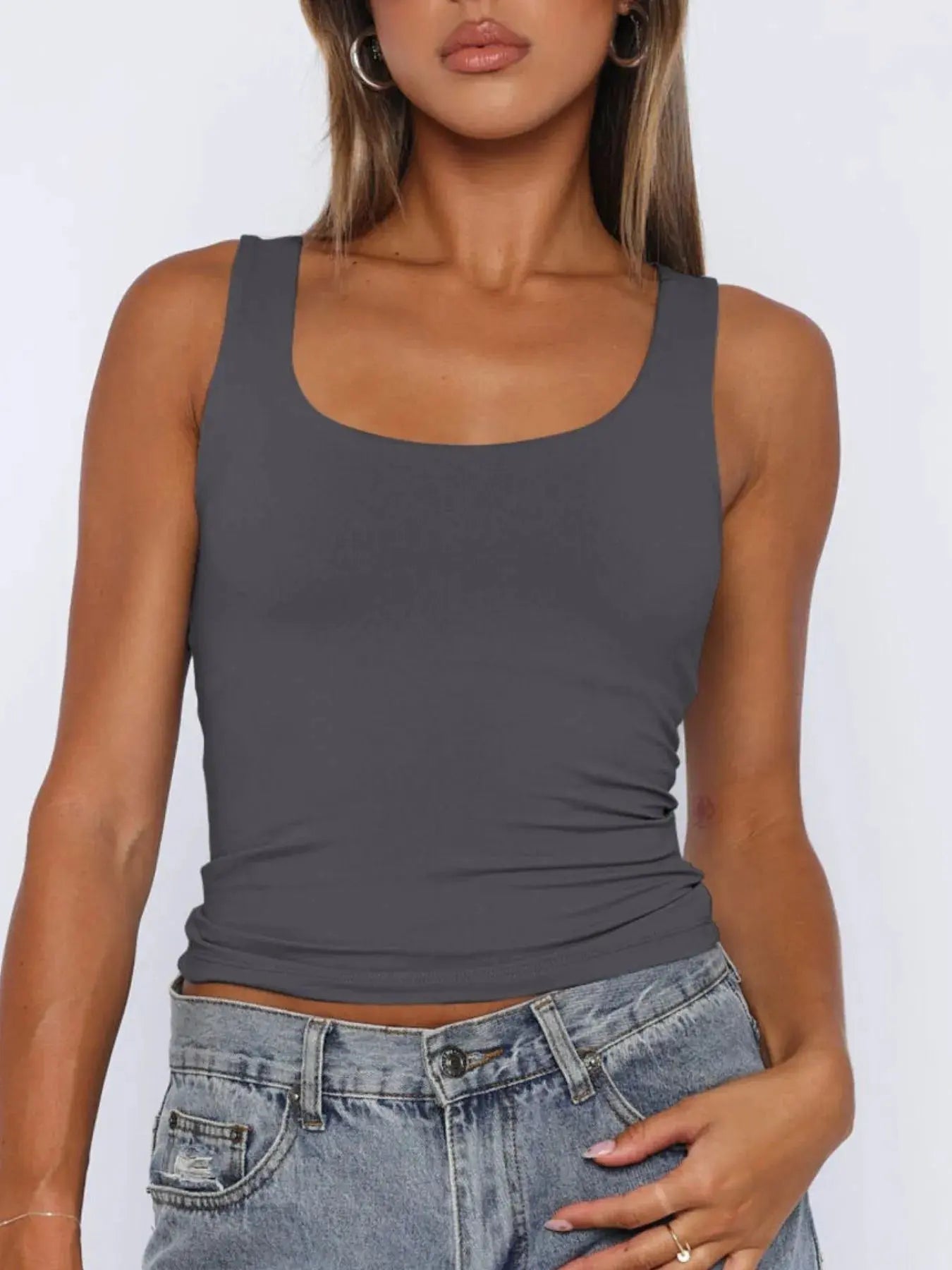 Women's Square Neck Wide Strap Tank Top - Be Bliss Boutique