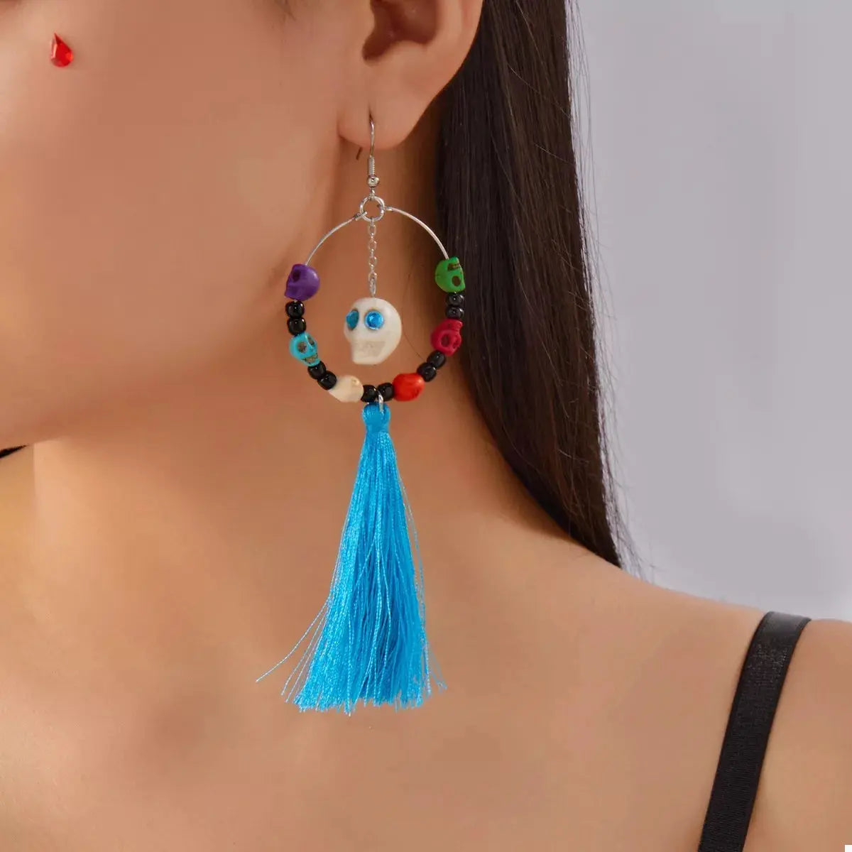 Sugar Skull Tassel Halloween Drop Earrings - Be Bliss Boutique