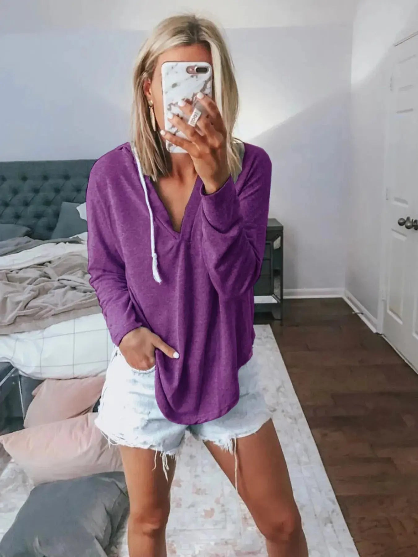 Plus Size Drawstring Long Sleeve Hoodie - Be Bliss Boutique