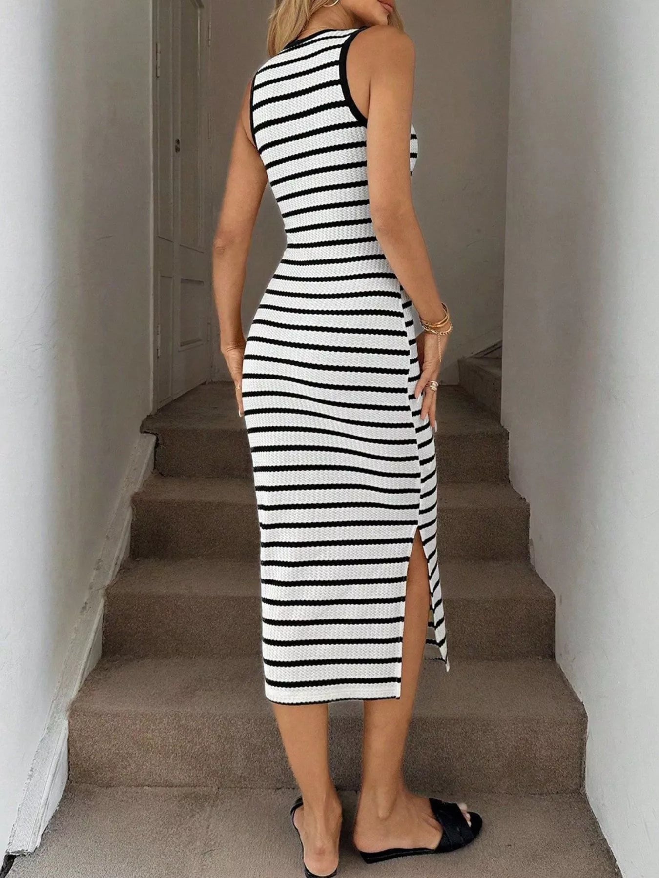 Sleeveless Striped Bodycon Midi Dress - Be Bliss Boutique