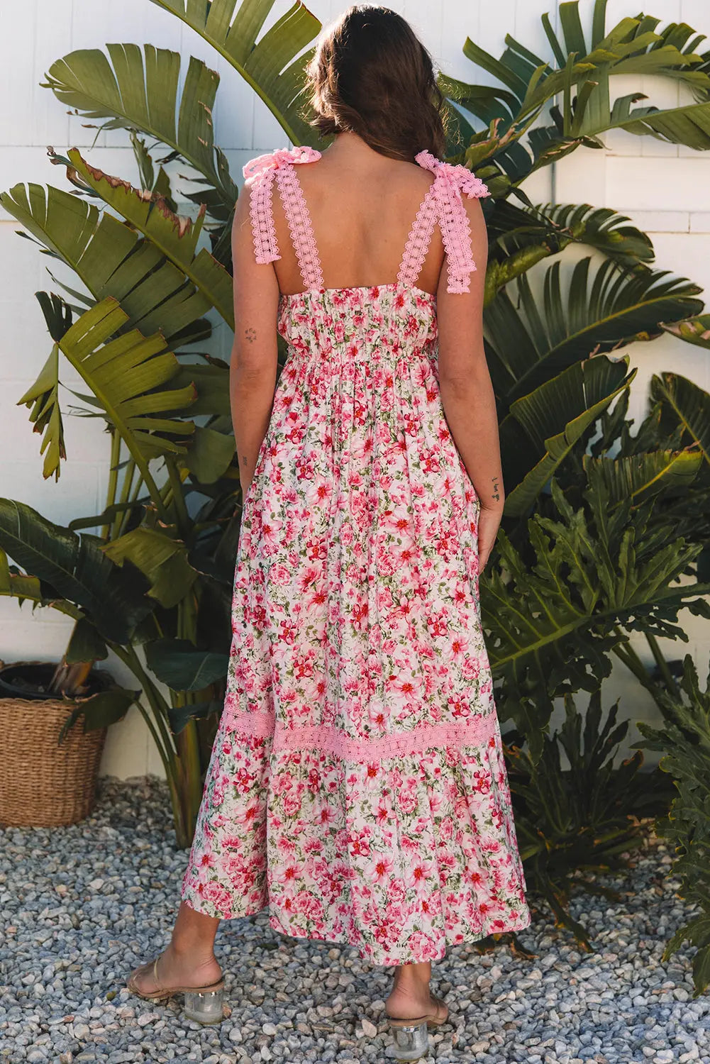 Floral Lace Tied Strap Empire Waist Maxi Dress - Be Bliss Boutique