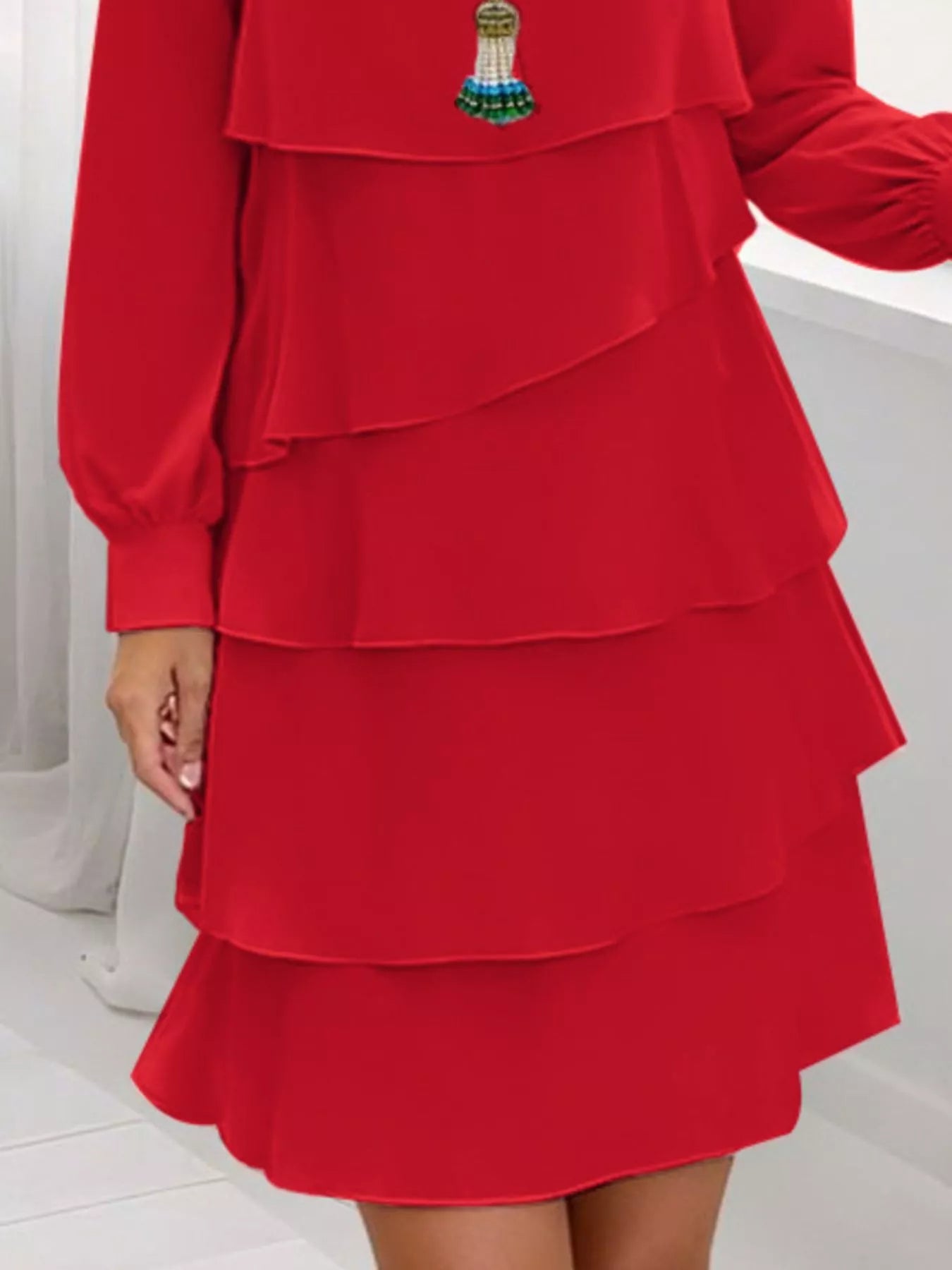 Full Size Layered Long Sleeve Mini Dress Plus Size - Be Bliss Boutique