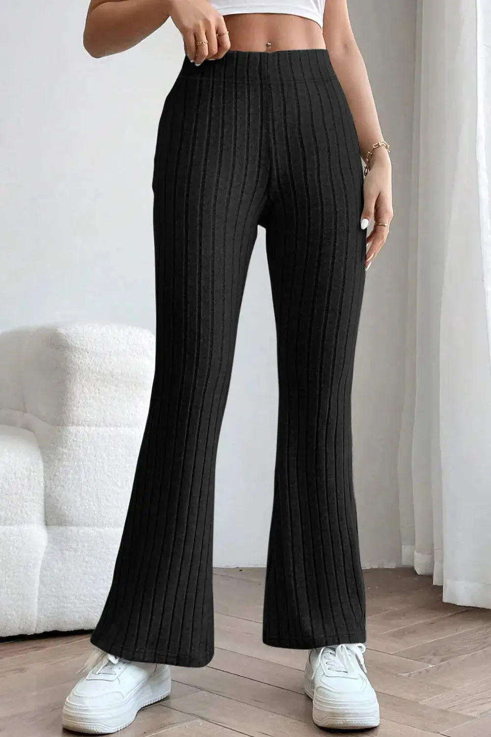 Basic Bae Full Size Ribbed High Waist Flare Pants - Be Bliss Boutique