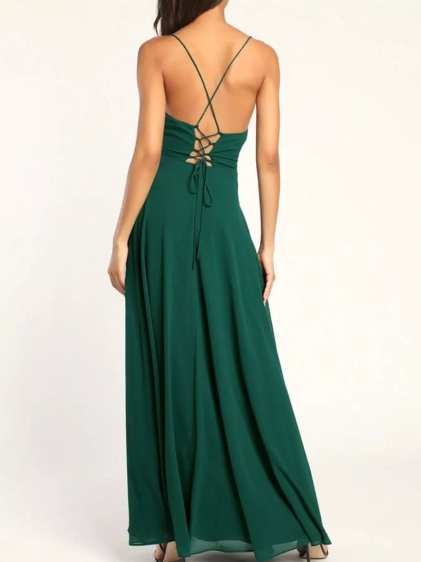 Backless Cowl Neck Lace-Up Slit Maxi Dress - Be Bliss Boutique