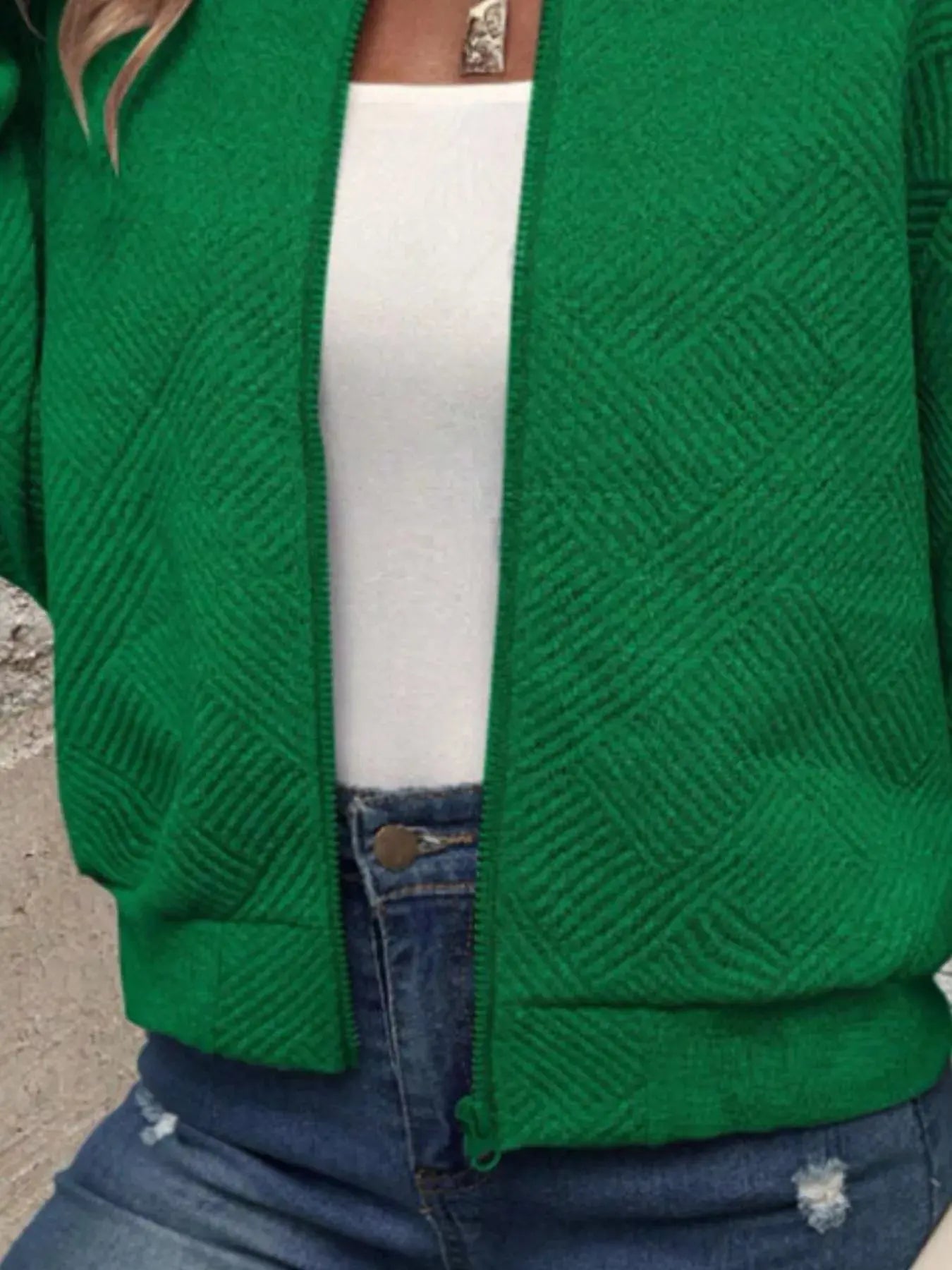 Texture Zip Up Bomber Jacket - Be Bliss Boutique