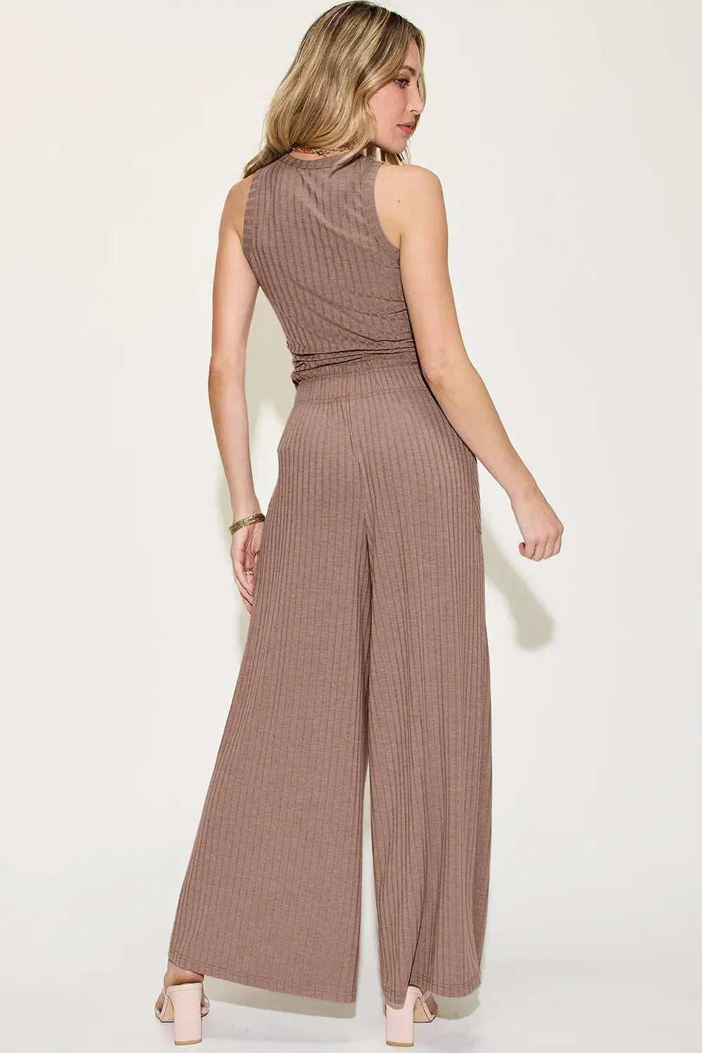 Basic Bae Full Size Ribbed Tank and Wide Leg Pants Set - Be Bliss Boutique