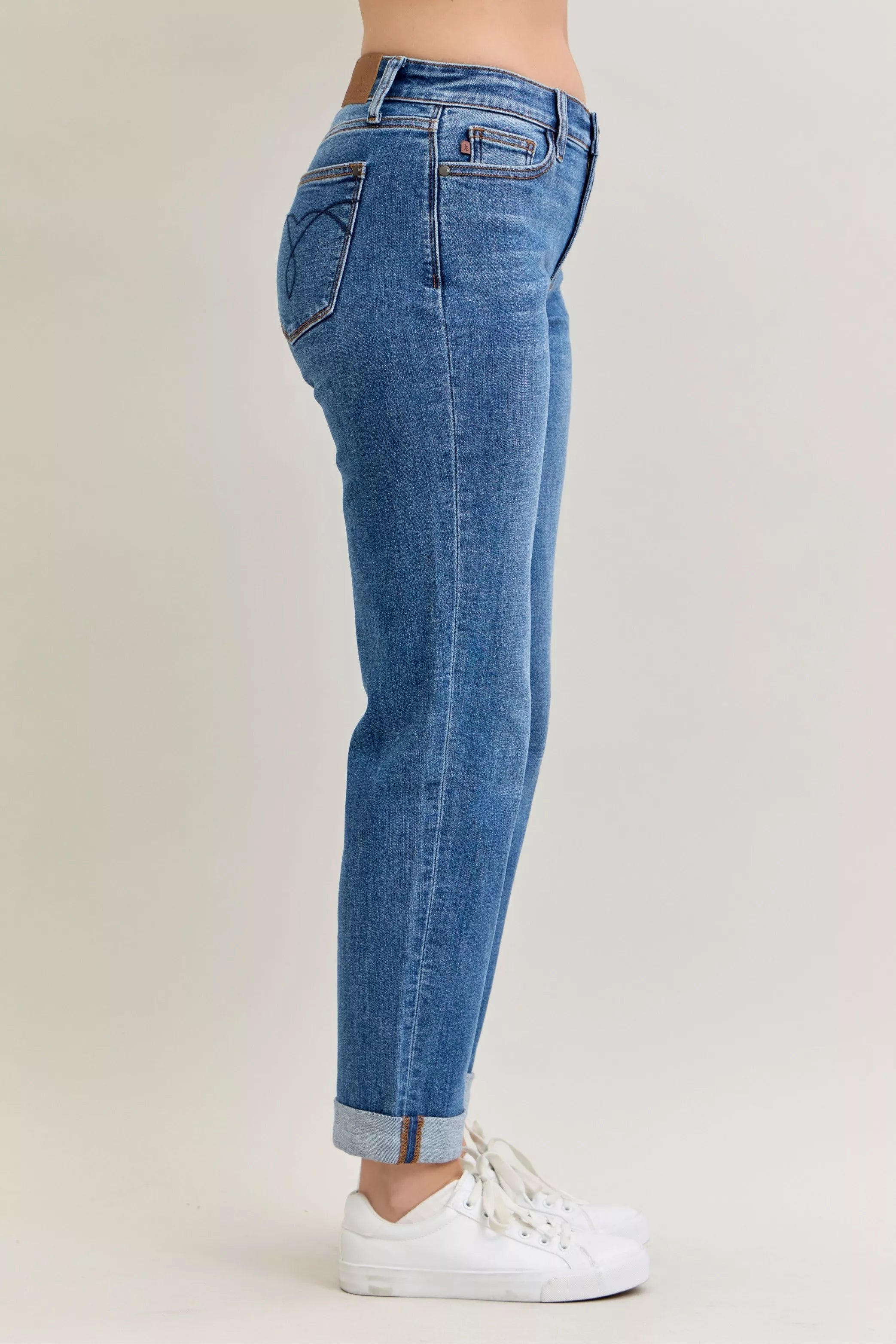 Judy Blue Full Size Mid Rise BF Classic Cuffed Jeans Plus Size - Be Bliss Boutique