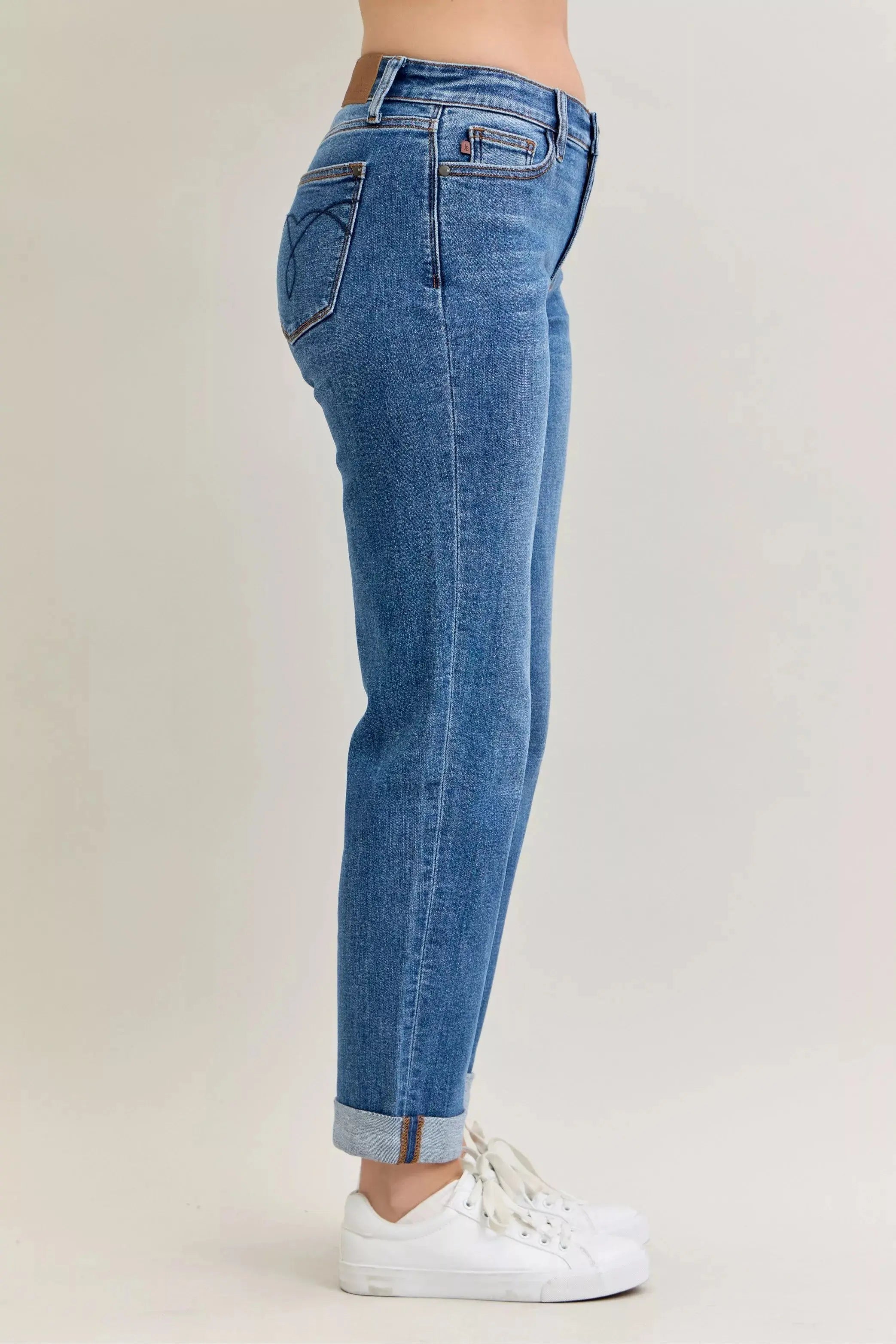 Judy Blue Full Size Mid Rise Boyfriend Classic Cuffed Jeans - Be Bliss Boutique