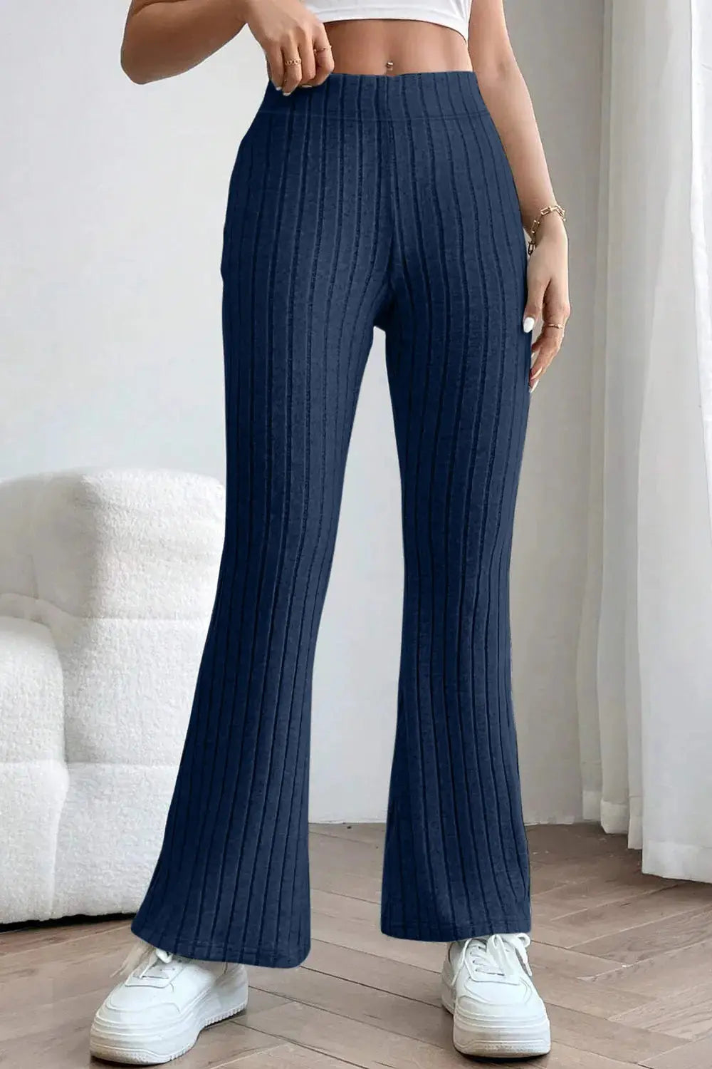 Basic Bae Full Size Ribbed High Waist Flare Pants - Be Bliss Boutique