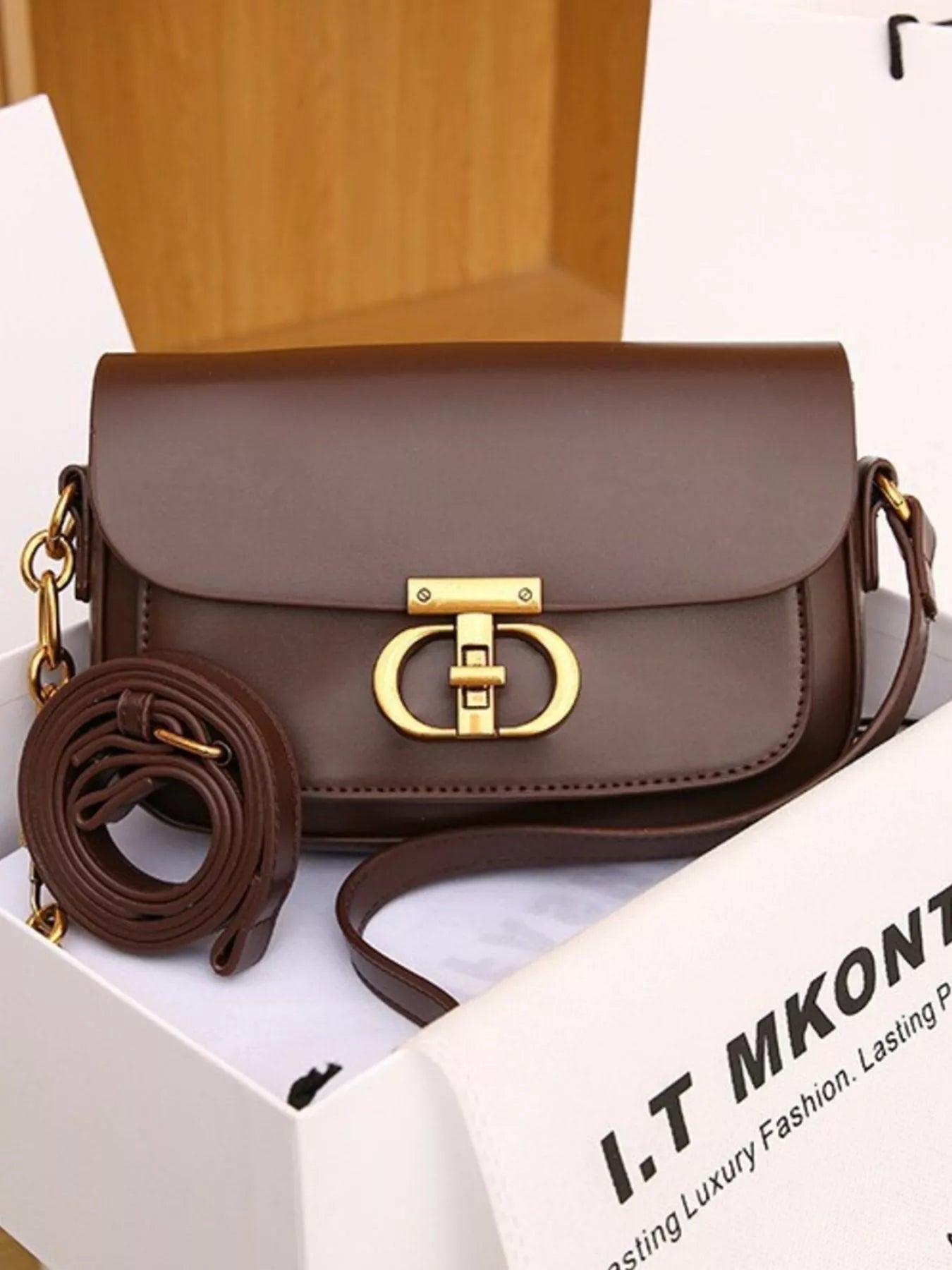 Classic Gold Lock Leather Flap Shoulder Bag - Be Bliss Boutique