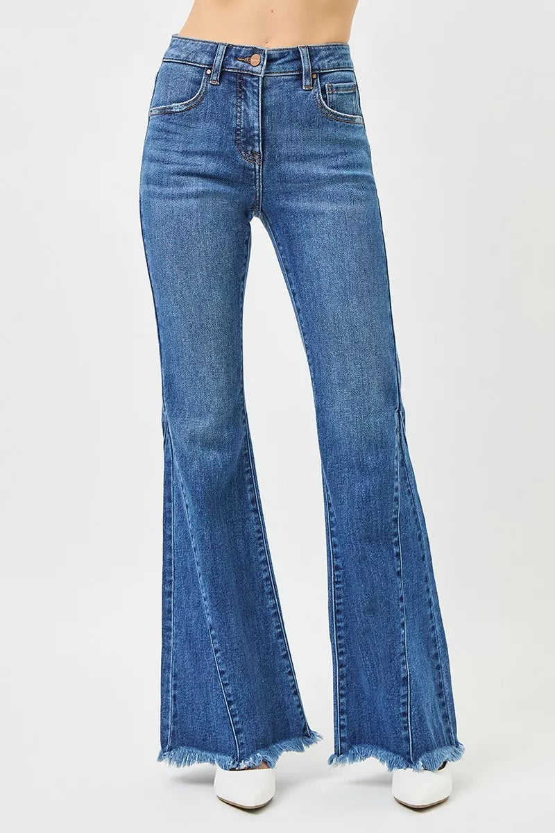 RISEN Jeans - Mid Rise Flare Side Seam Detailing Jeans - Be Bliss Boutique
