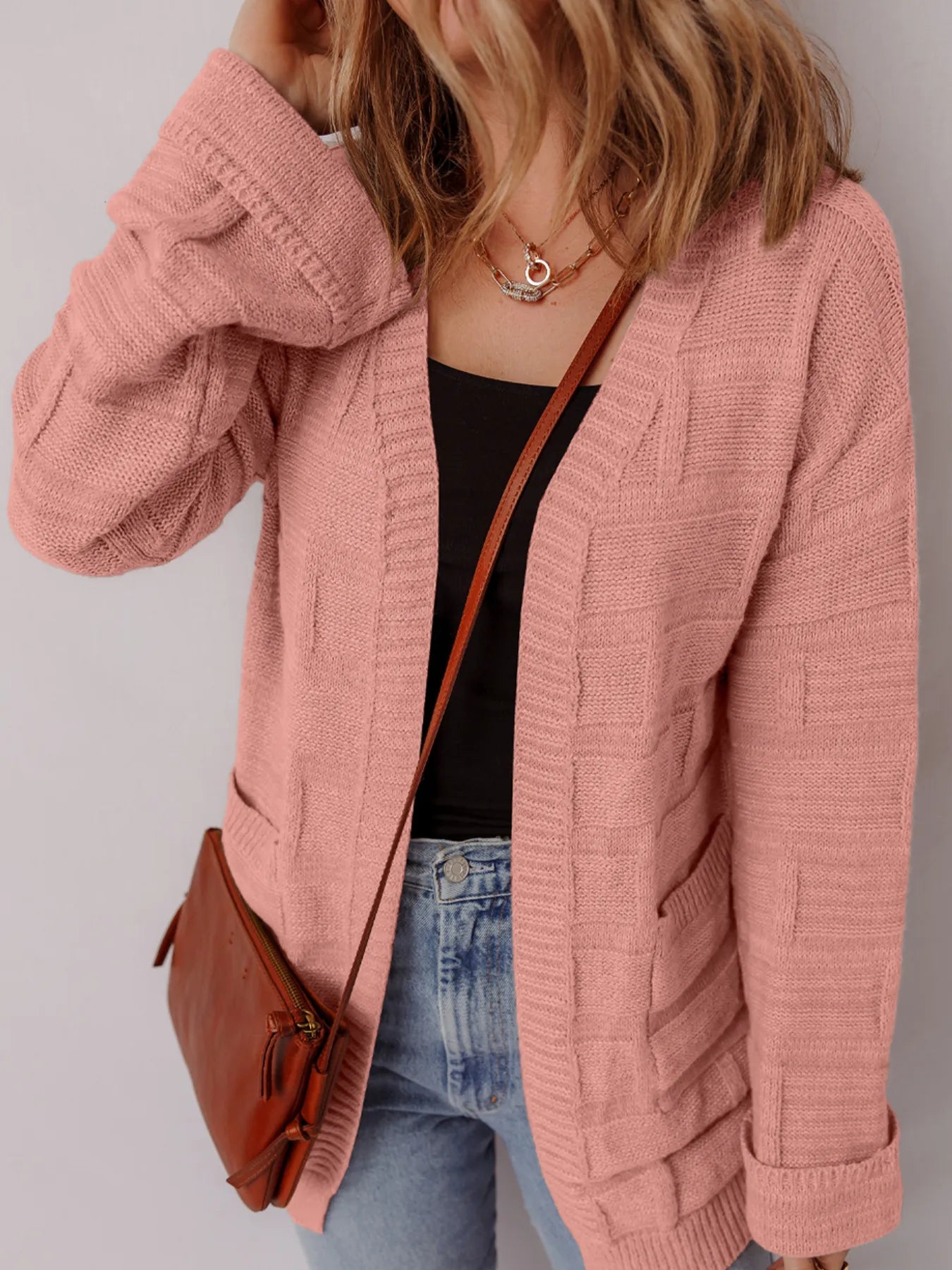 Textured Knit Open Front Cardigan with Pockets - Be Bliss Boutique