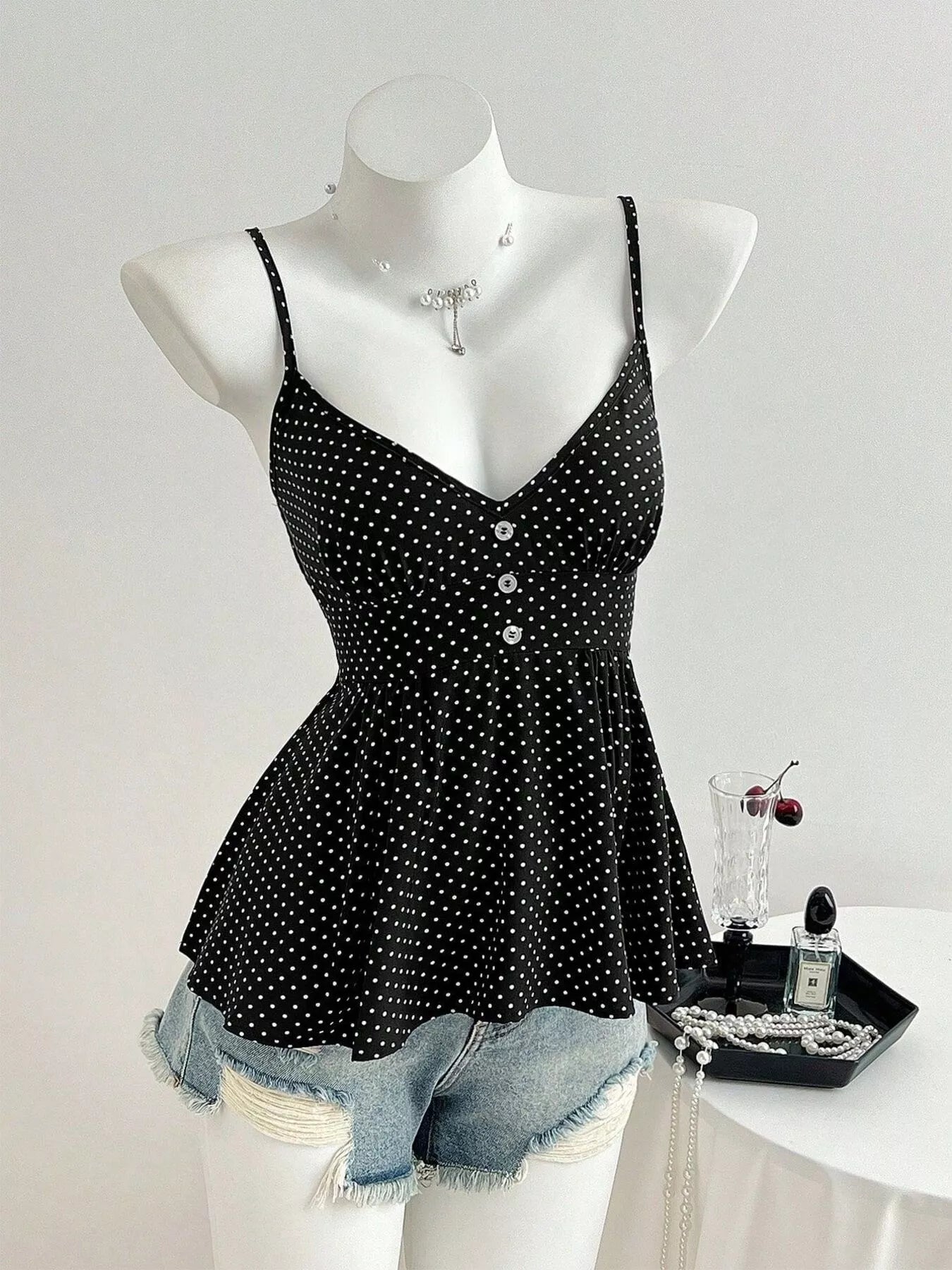 Polka Dot V Neck Cami Top - Be Bliss Boutique
