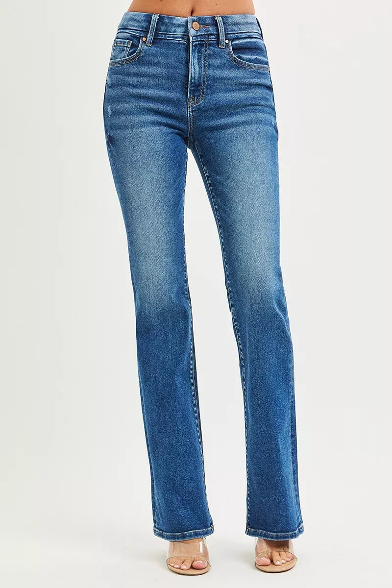 RISEN Jeans - High Rise Bootcut Jeans With Distressed Details - Be Bliss Boutique