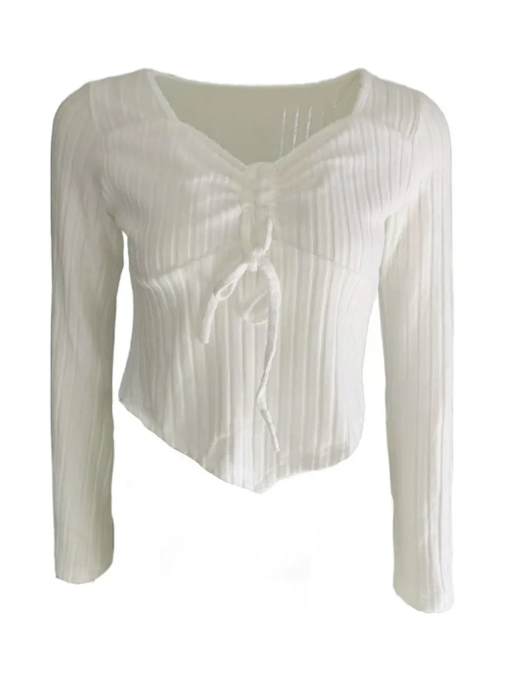 Drawstring Ruched Long Sleeve Ribbed Top - Be Bliss Boutique