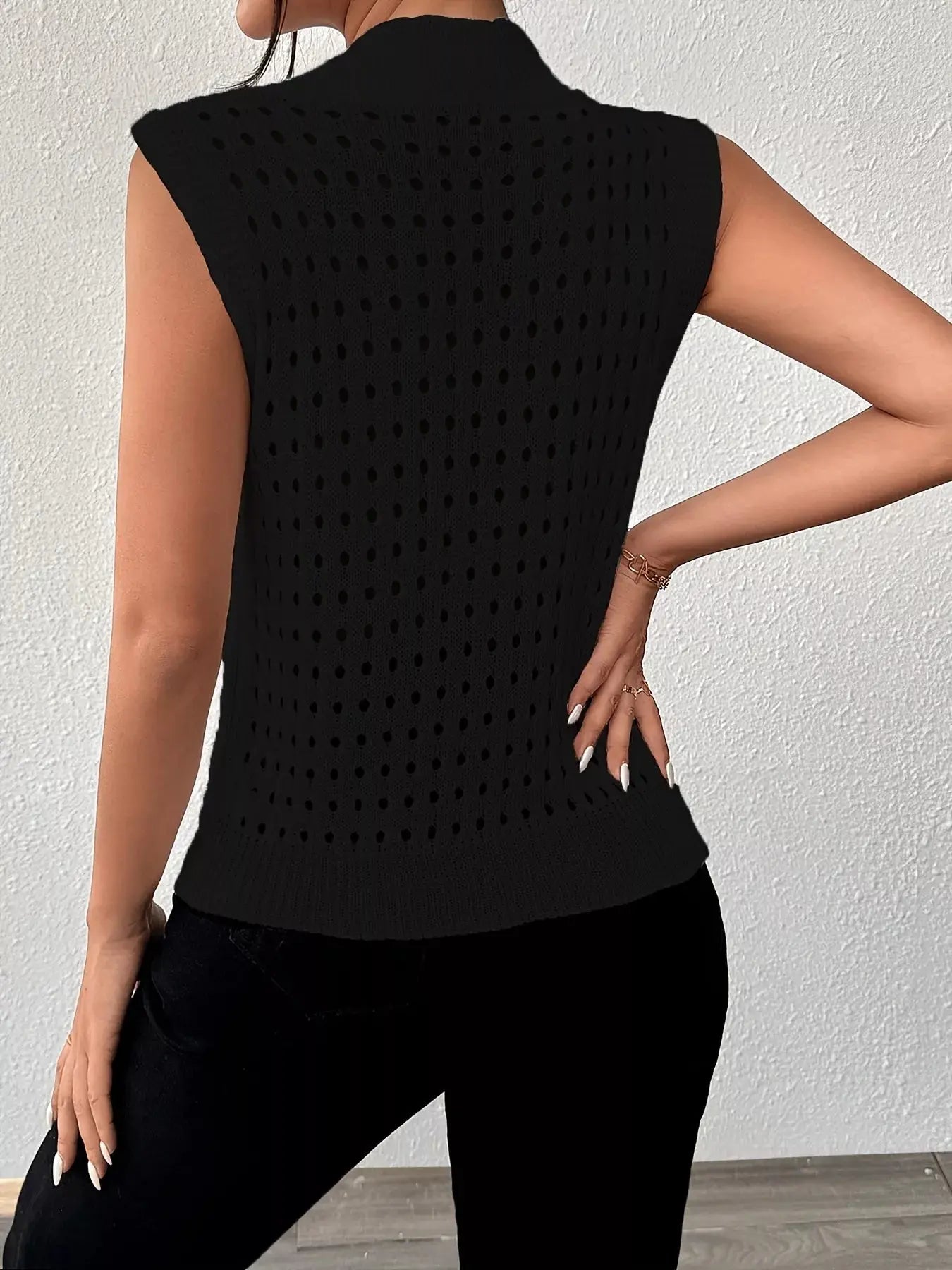 Hollow Out Round Neck Knit Sweater Tank - Be Bliss Boutique