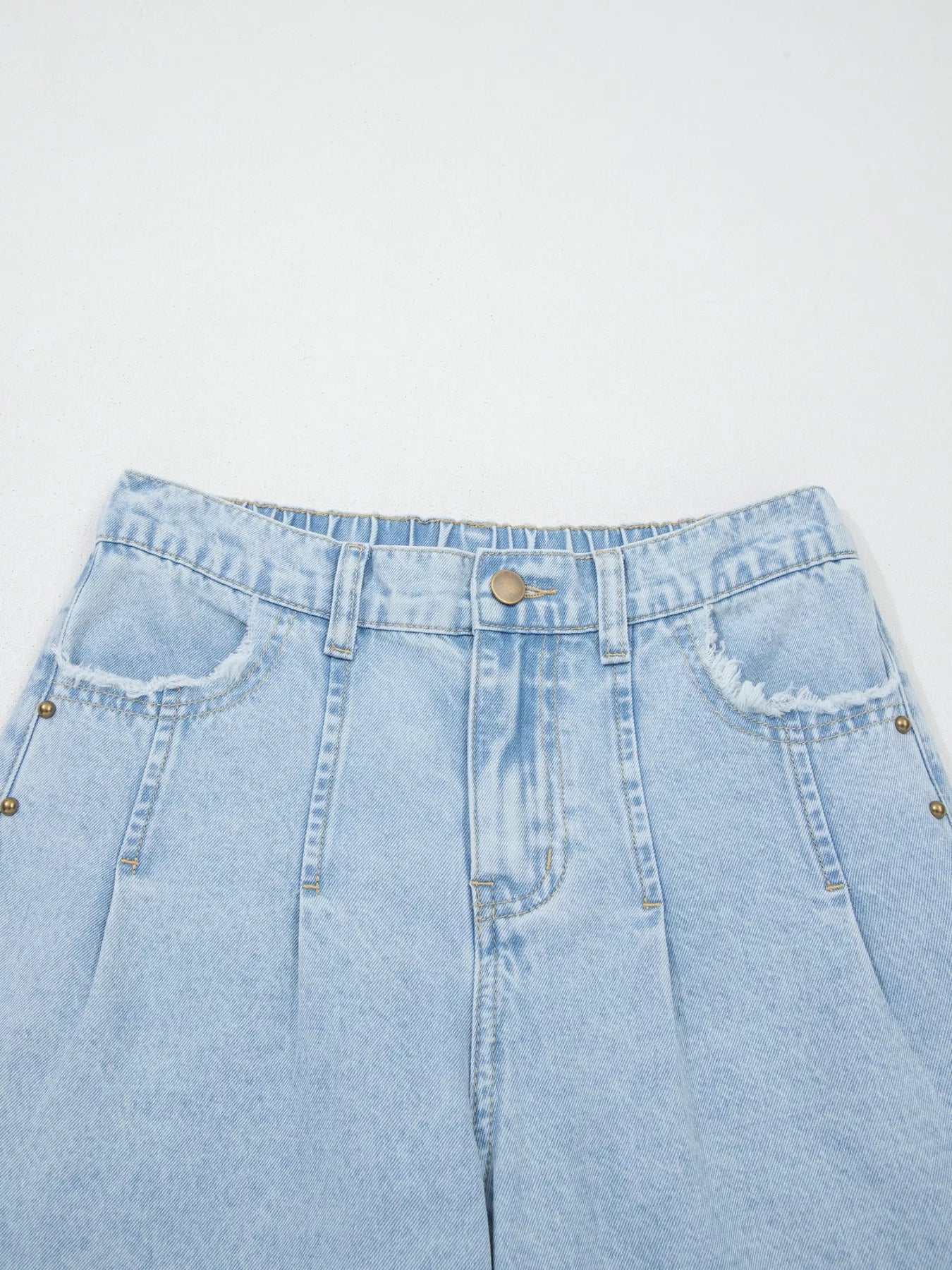 Studded Side Slit Leg Pocketed Frayed Wide Leg Jeans - Be Bliss Boutique