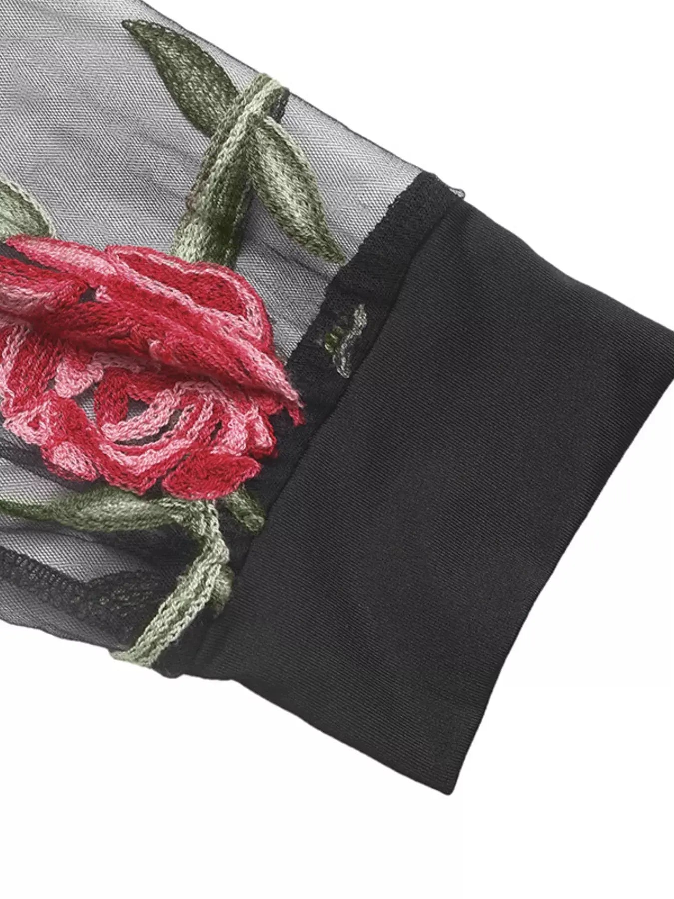 Floral Mesh Long Sleeve V Neck Blouse - Be Bliss Boutique