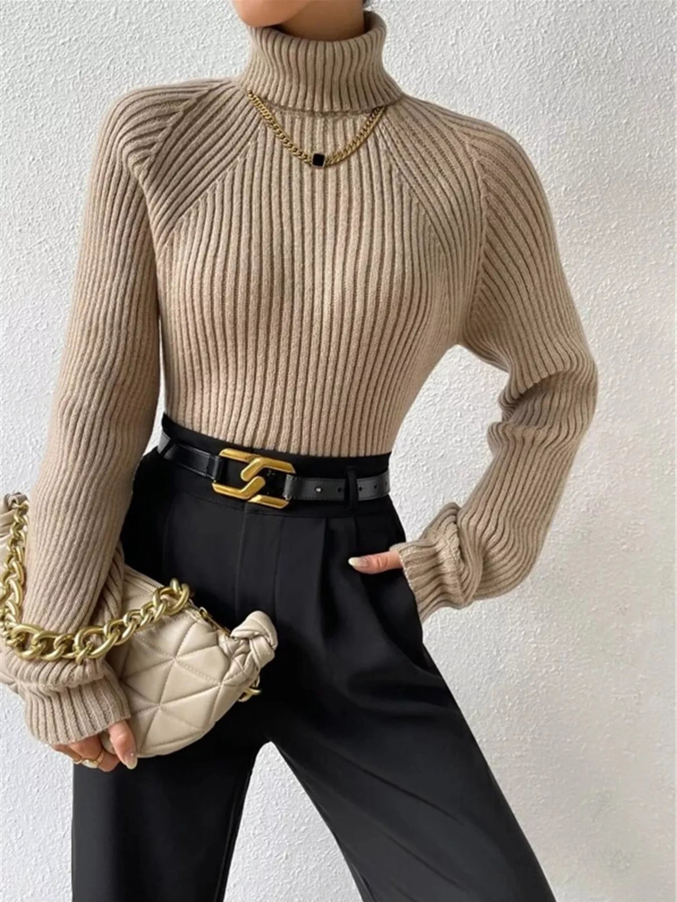 Ribbed Knit Turtleneck Sweater - Be Bliss Boutique