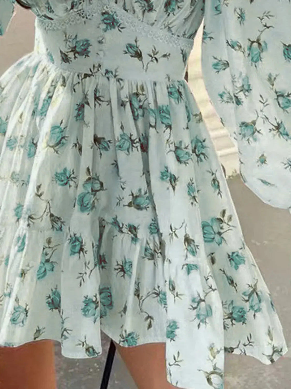 Lace Detail V Neck Balloon Sleeve Dress - Be Bliss Boutique